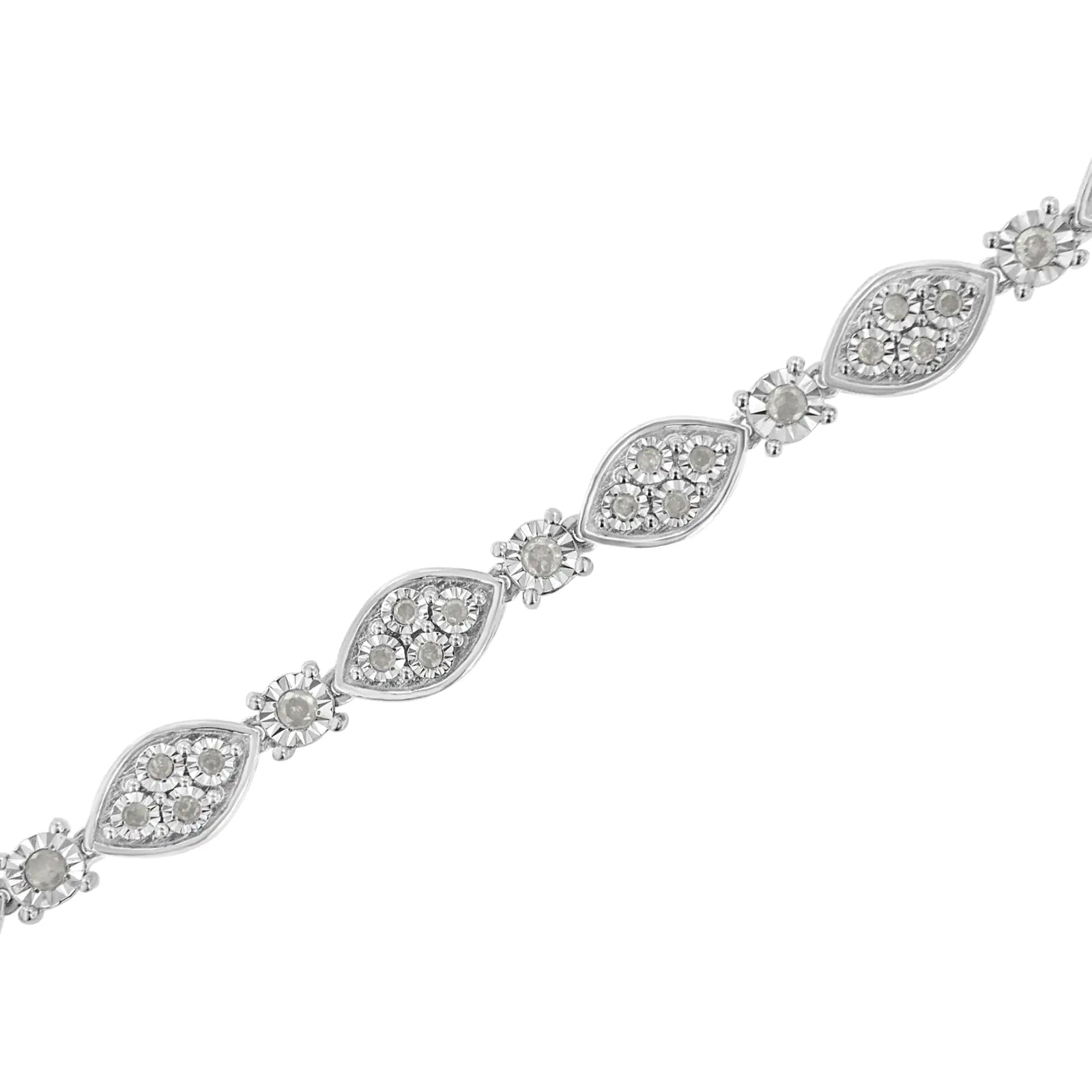 .925 Sterling Silver 1.0 cttw Miracle-set Round-Cut Diamond Pear and Bezel Link Bracelet (I-J, I3) - Size 7.5