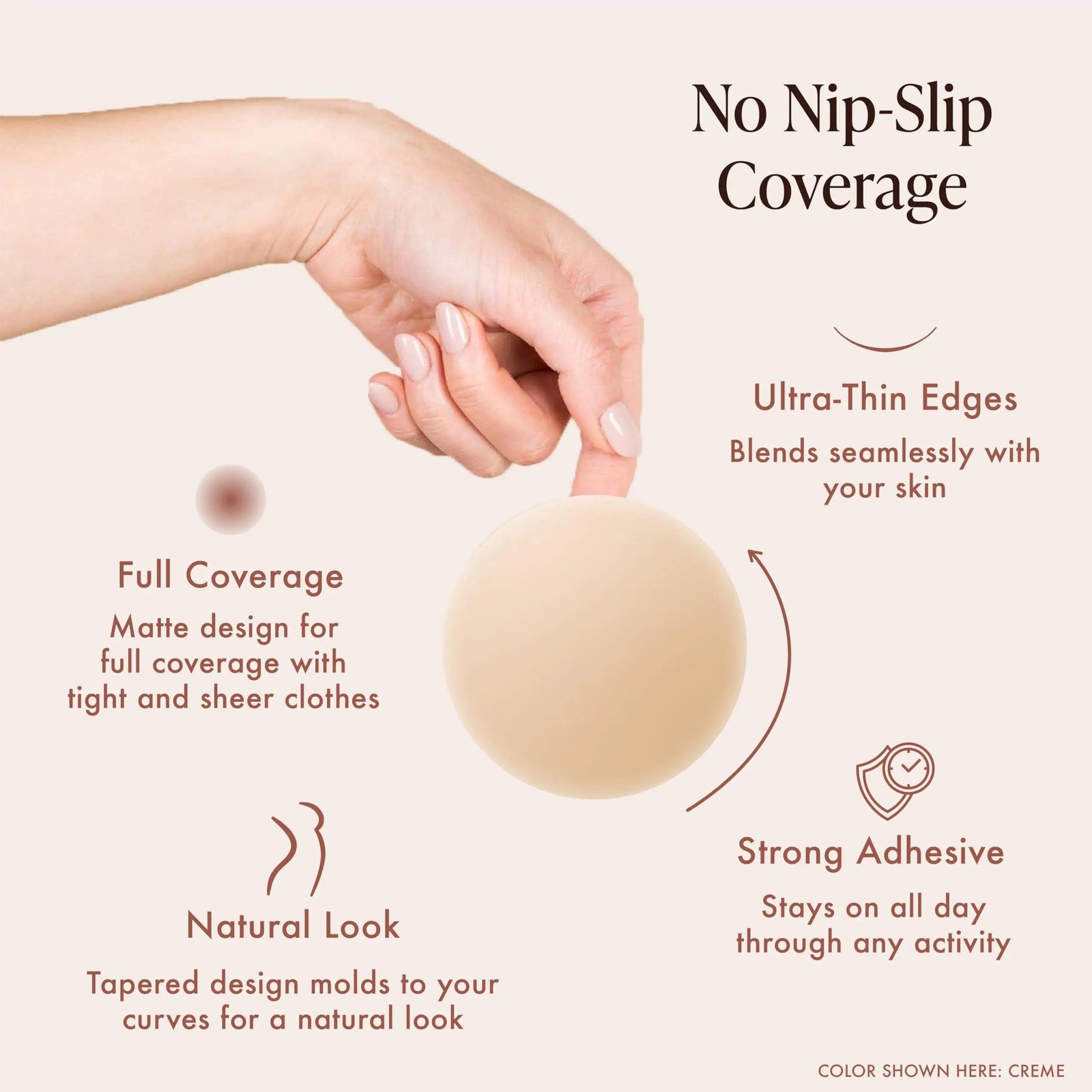 Reusable Silicone Nipple Covers - Waterproof, Nude, 4 Shades - Sticky Breast Stickers for Strapless Dress Crème Medium (Fits C-DD) - Evallys.com