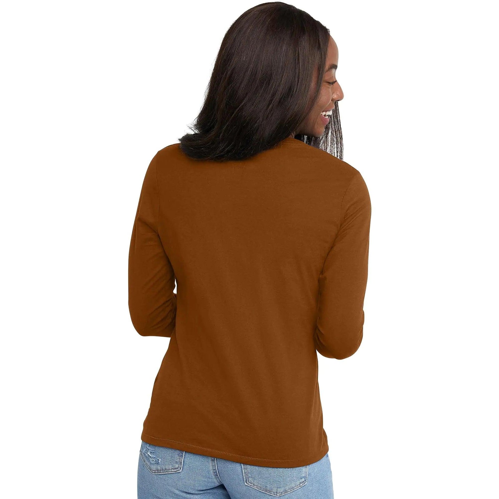 Hanes Womens Originals Long Sleeve Cotton V-Neck T-Shirt, Lightweight V-Neck Tee, Modern Fit Medium Allgood Gold - Evallys.com # #