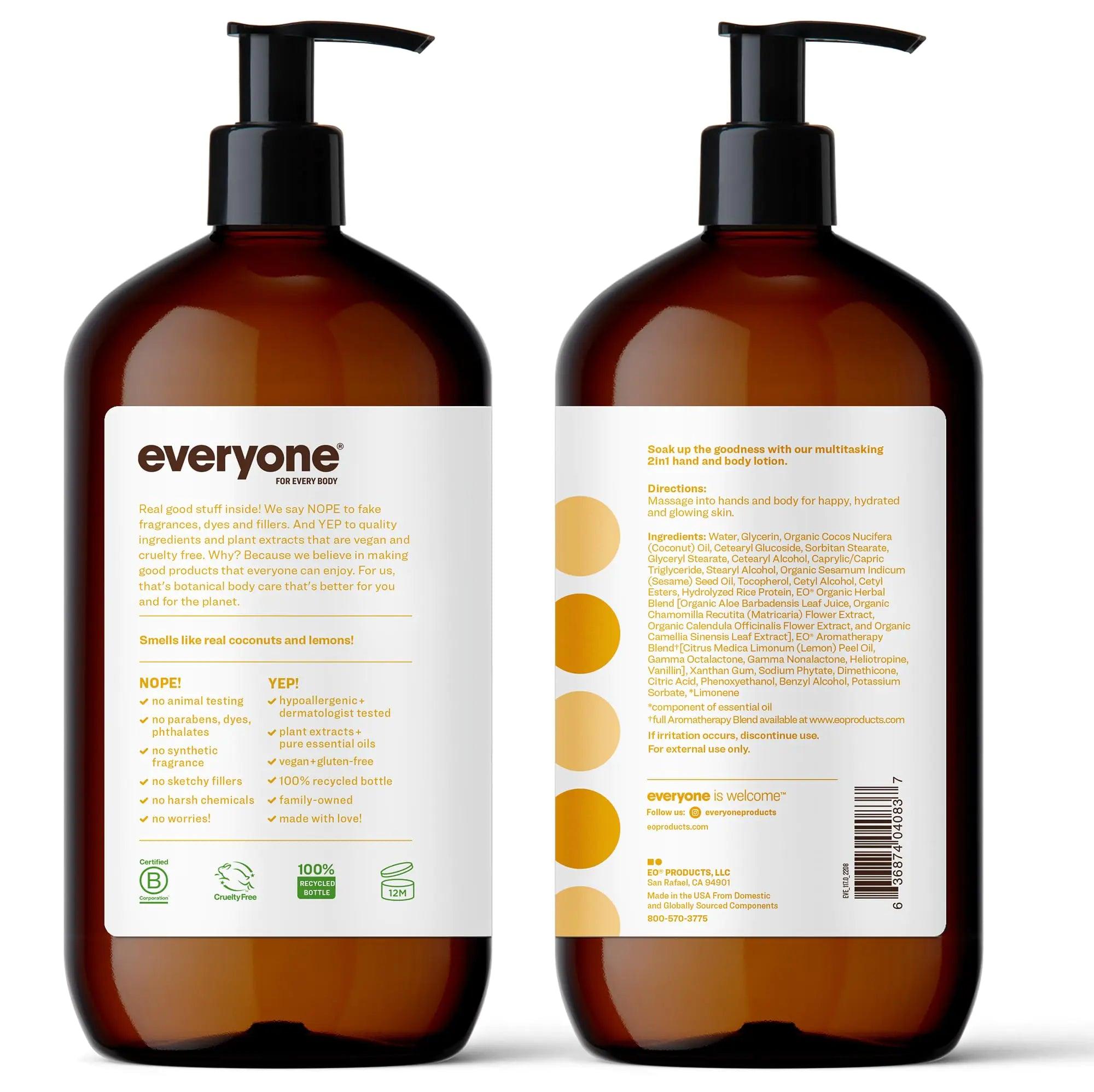 Everyone Nourishing Hand and Body Lotion, 32 Ounce (Pack of 2), Coconut and Lemon, Plant-Based Lotion with Pure Essential Oils, Coconut Oil, Aloe Vera and Vitamin E 32 Fl Oz (Pack of 2) - Evallys.com # #