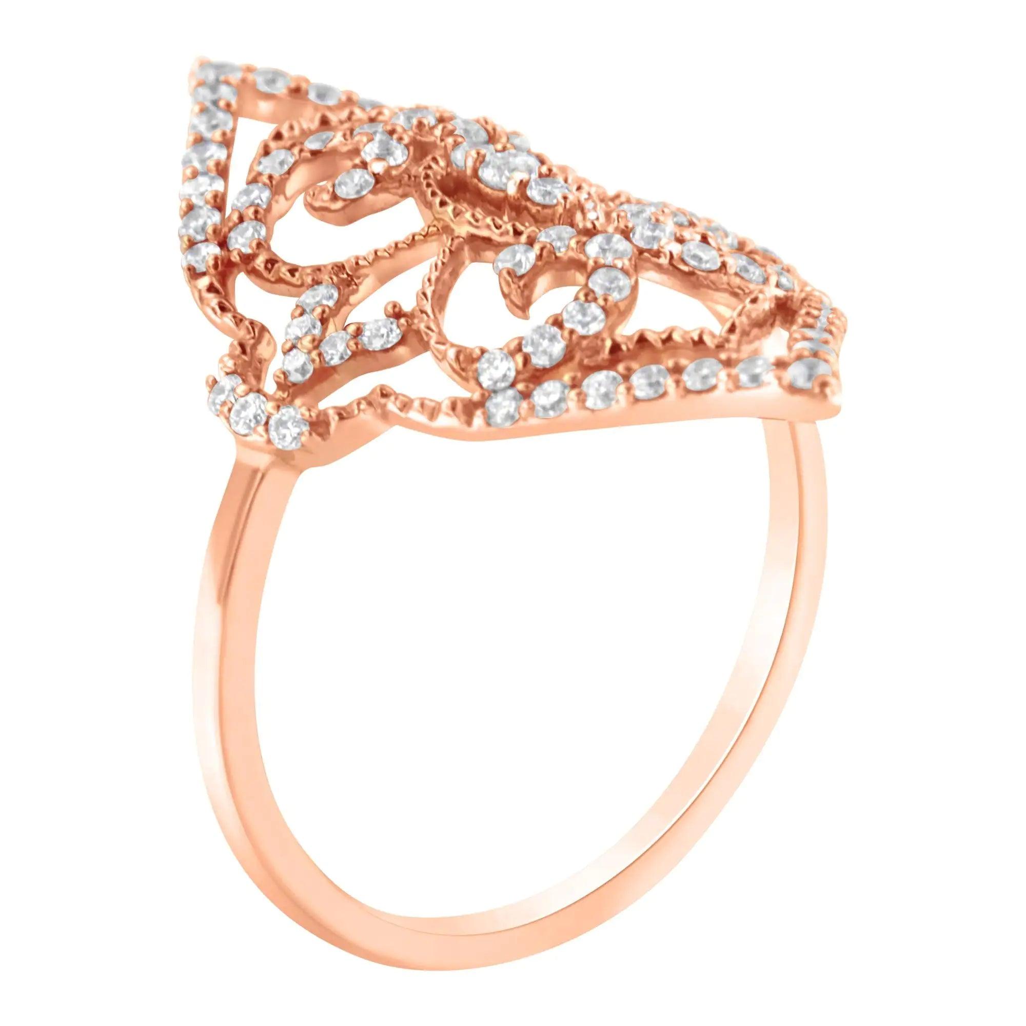 10K Rose Gold Diamond Cocktail Ring (1/2 Cttw, H-I Color, I1-I2 Clarity) - Evallys.com # #