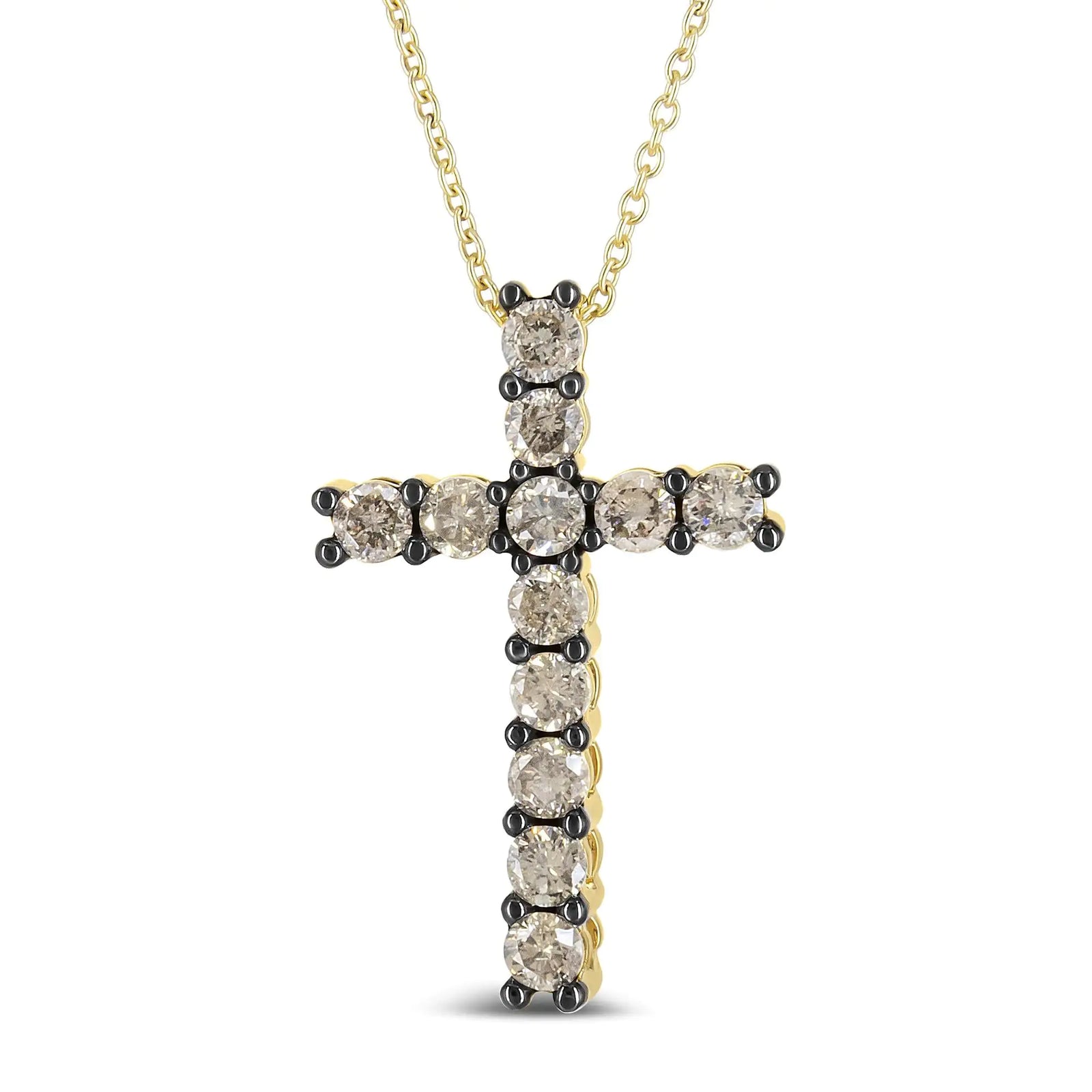 10K Yellow Gold Plated .925 Sterling Silver 1.00 Cttw Traditional Diamond Cross 18