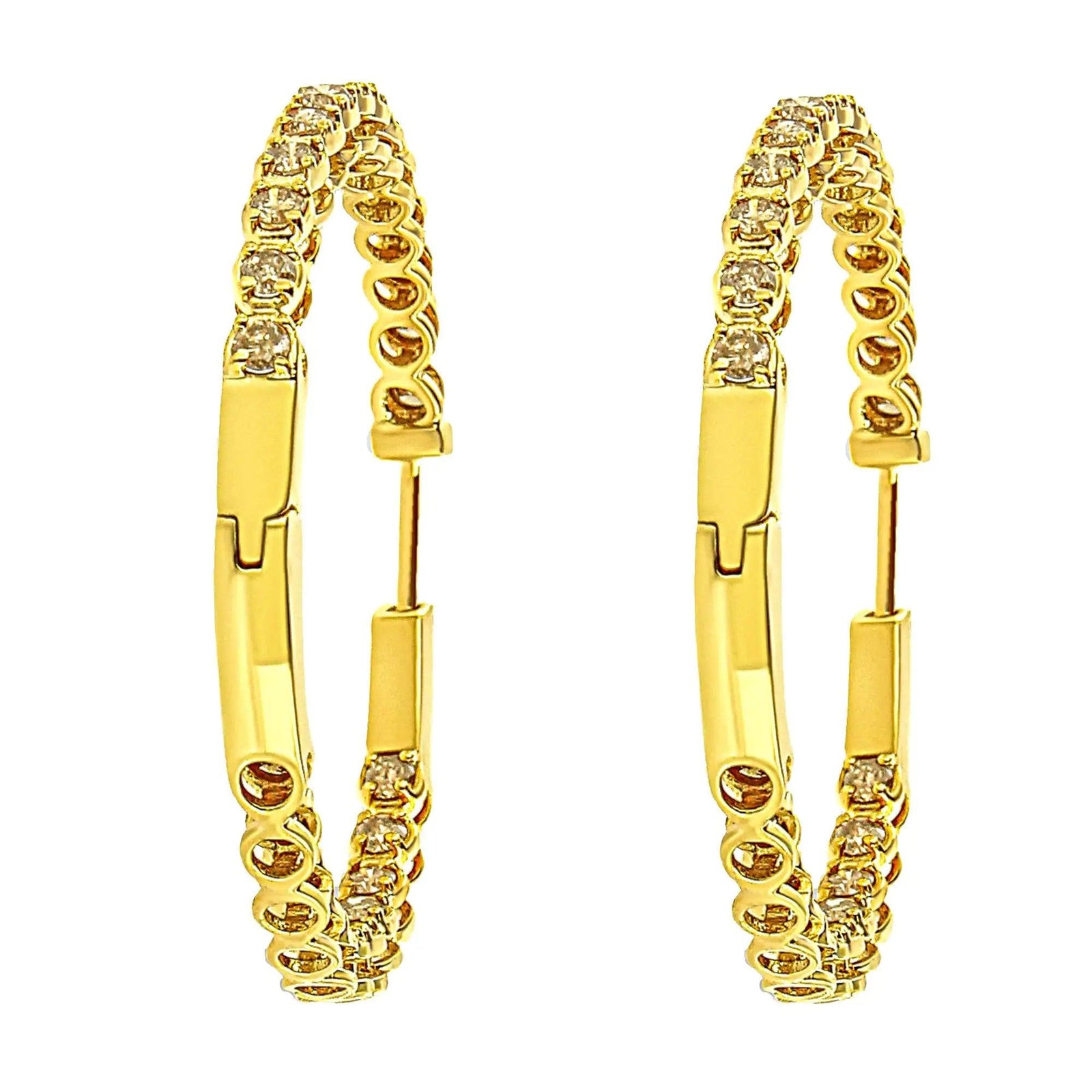 10K Yellow Gold Plated .925 Sterling Silver 3.00 Cttw Diamond Inside Out Hoop Earrings (K-L Color, I1-I2 Clarity) - Evallys.com # #