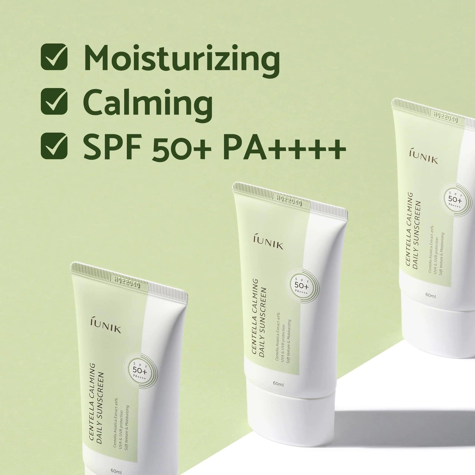 IUNIK Centella Calming Moisture Daily Sunscreen SPF 50+ PA++++ Matte & No White Cast Centella Asiatica Dry Oily Sensitive Vegan Korean Skincare - Evallys.com # #