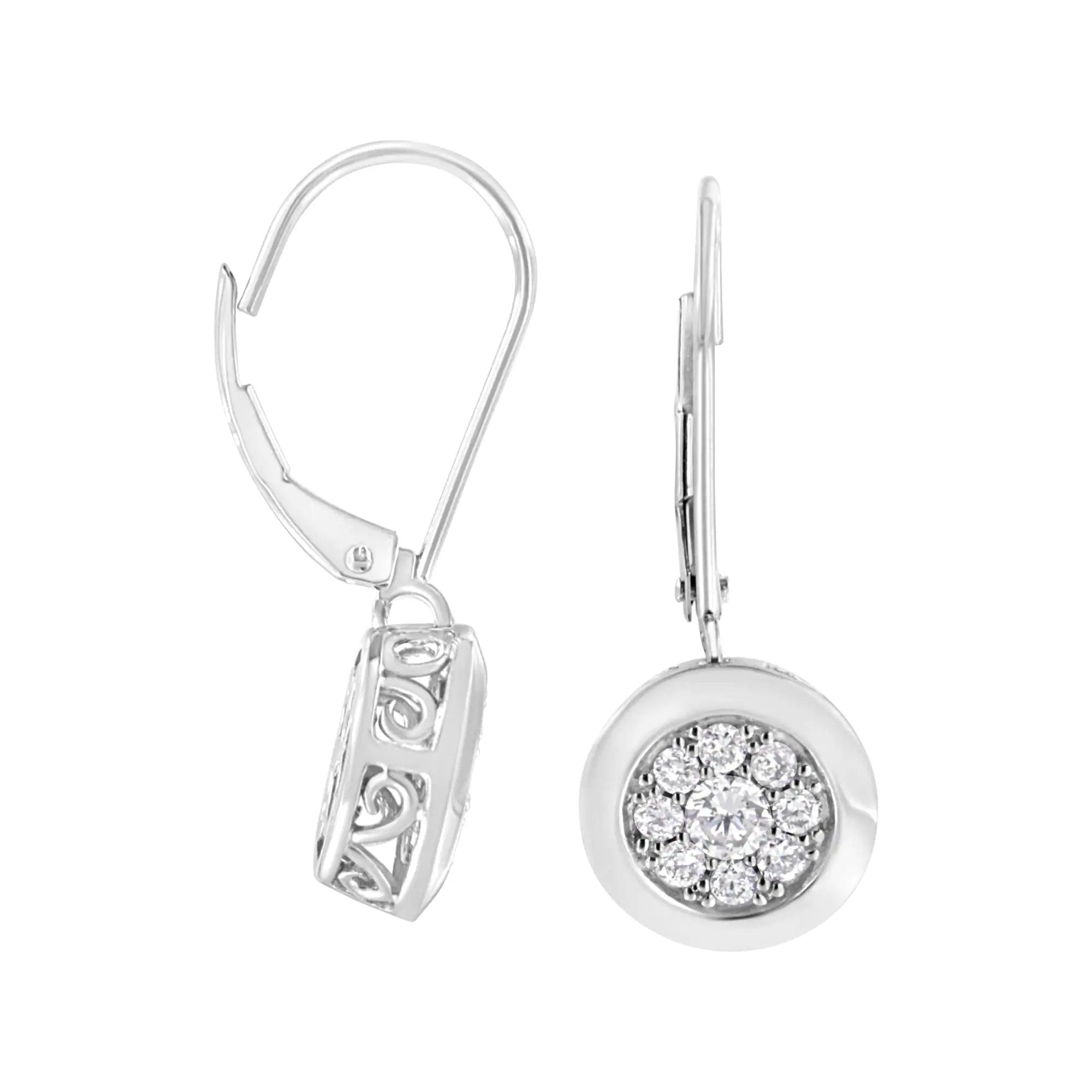 .925 Sterling Silver 3/4 cttw Lab Grown Diamond Cluster Dangle Earring (F-G Color, VS2-SI1 Clarity) - Evallys.com # #