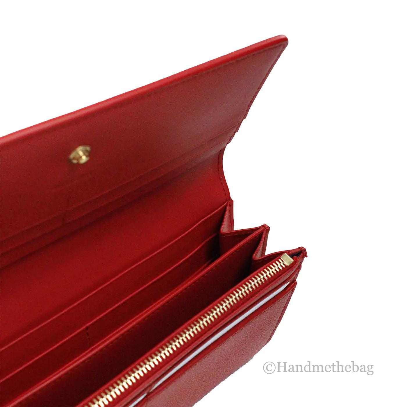 Burberry Porter Red Leather Branded Embossed Clutch Flap Wallet - Evallys.com # #