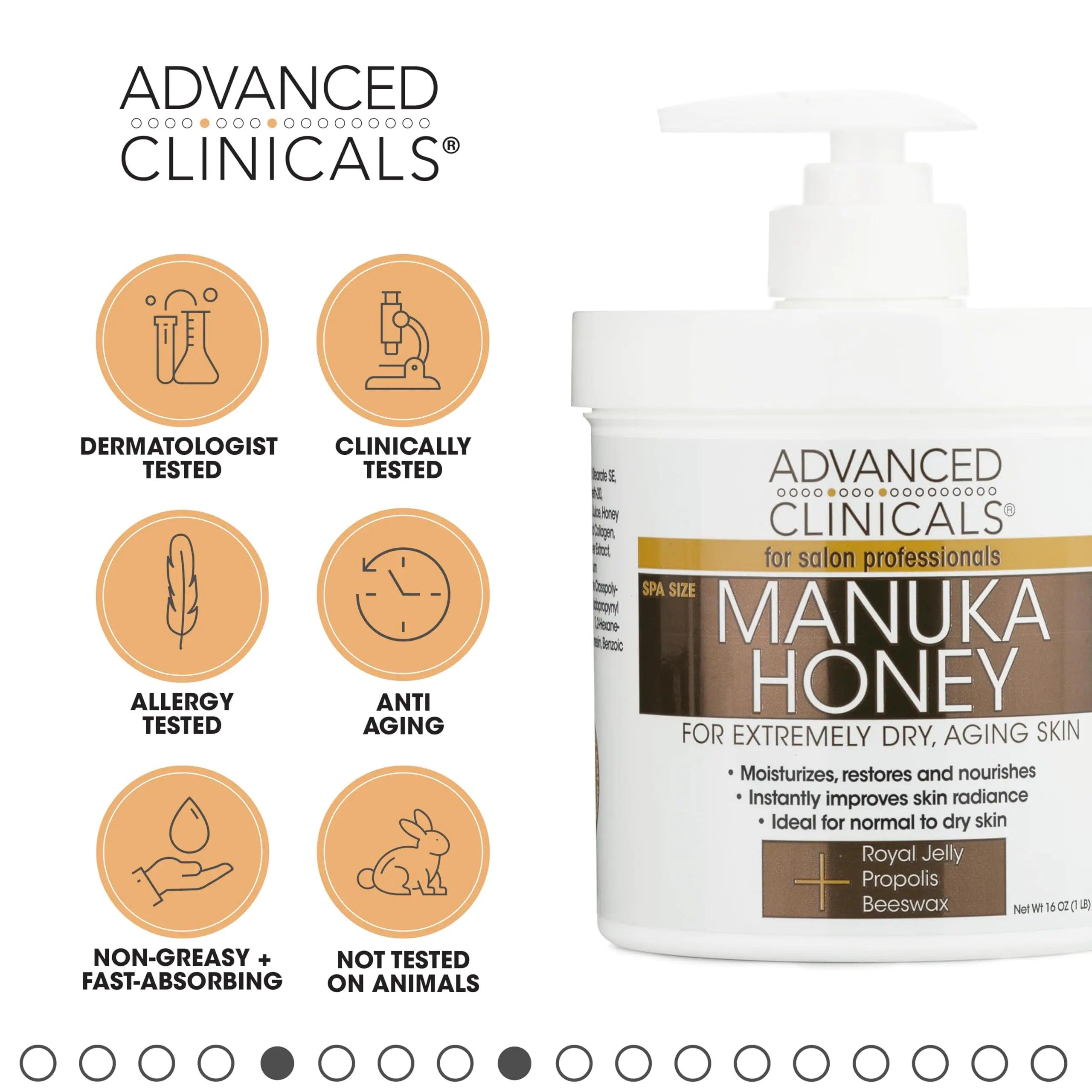 Advanced Clinicals Manuka Honey Cream W/Collagen Face Moisturizer & Body Butter Lotion For Dry Skin | Intense Firming & Hydrating Miracle Balm Skin Care Moisturizing Lotion For Women & Men | 2-Pack 1 Pound (Pack of 2) Manuka Honey Body Cream - Evallys.com # #