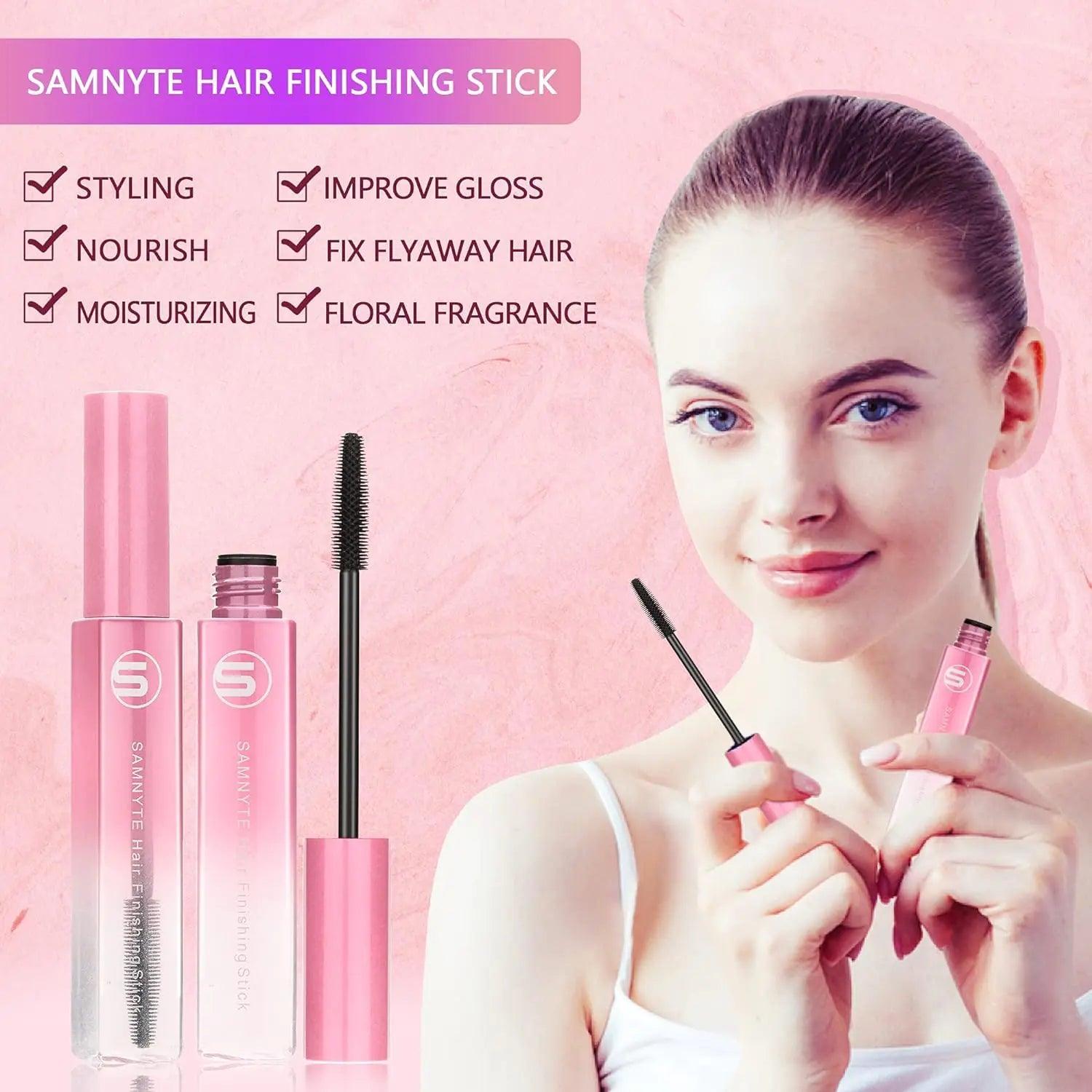 Hair Finishing Stick, 2pcs Hair Mascara for Flyaway Tamer, Fly Away Hair Tamer Stick for Enhance Gloss of Hair, Anti Frizz Broken Hair Baby Hair Flash Moment Flyaway Stick, Non-Greasy (pink)by Samnyte 0.35 Fl Oz (Pack of 2) Pink - Evallys.com # #