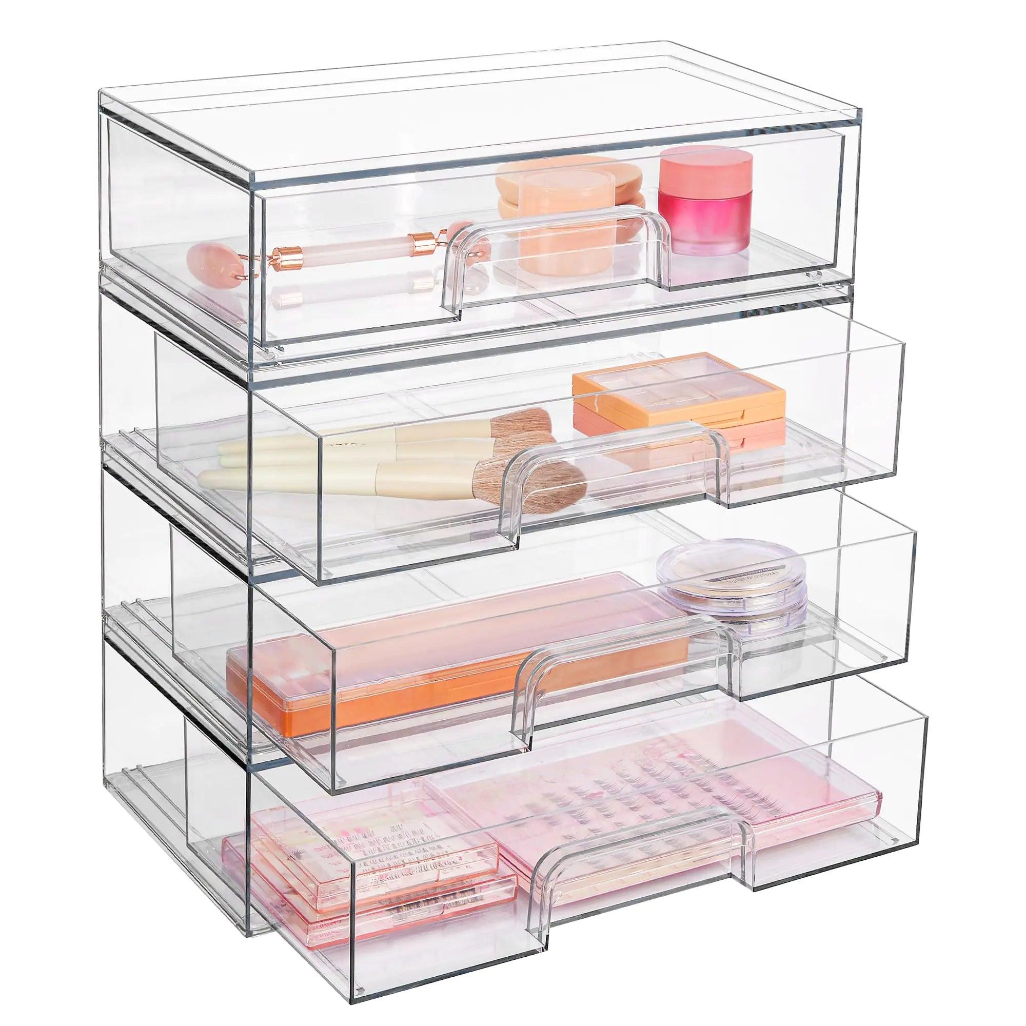 Vtopmart 12''W Clear Stackable Storage Drawers,4 Pack Acrylic Plastic Organizers Bins for Makeup Palettes, Cosmetics, and Beauty Supplies,Ideal for Vanity, Bathroom,Cabinet,Desk Organization 4 - Evallys.com # #