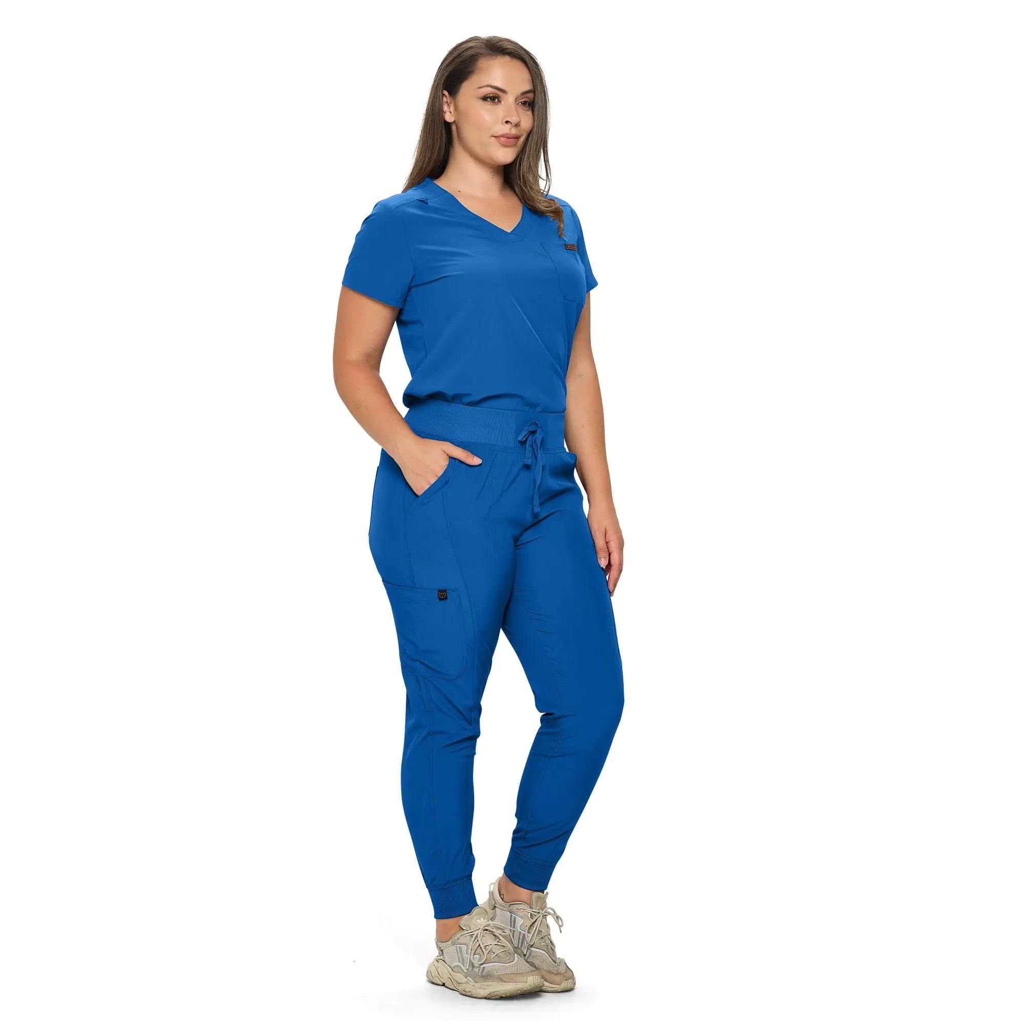 MONARCH UNIFORMS Stretchy Scrubs Women's Jogger Scrub Set In Regular and Petite Jogger Scrubs with Tuck-In Top for Women Royal Blue X-Small - Evallys.com # #
