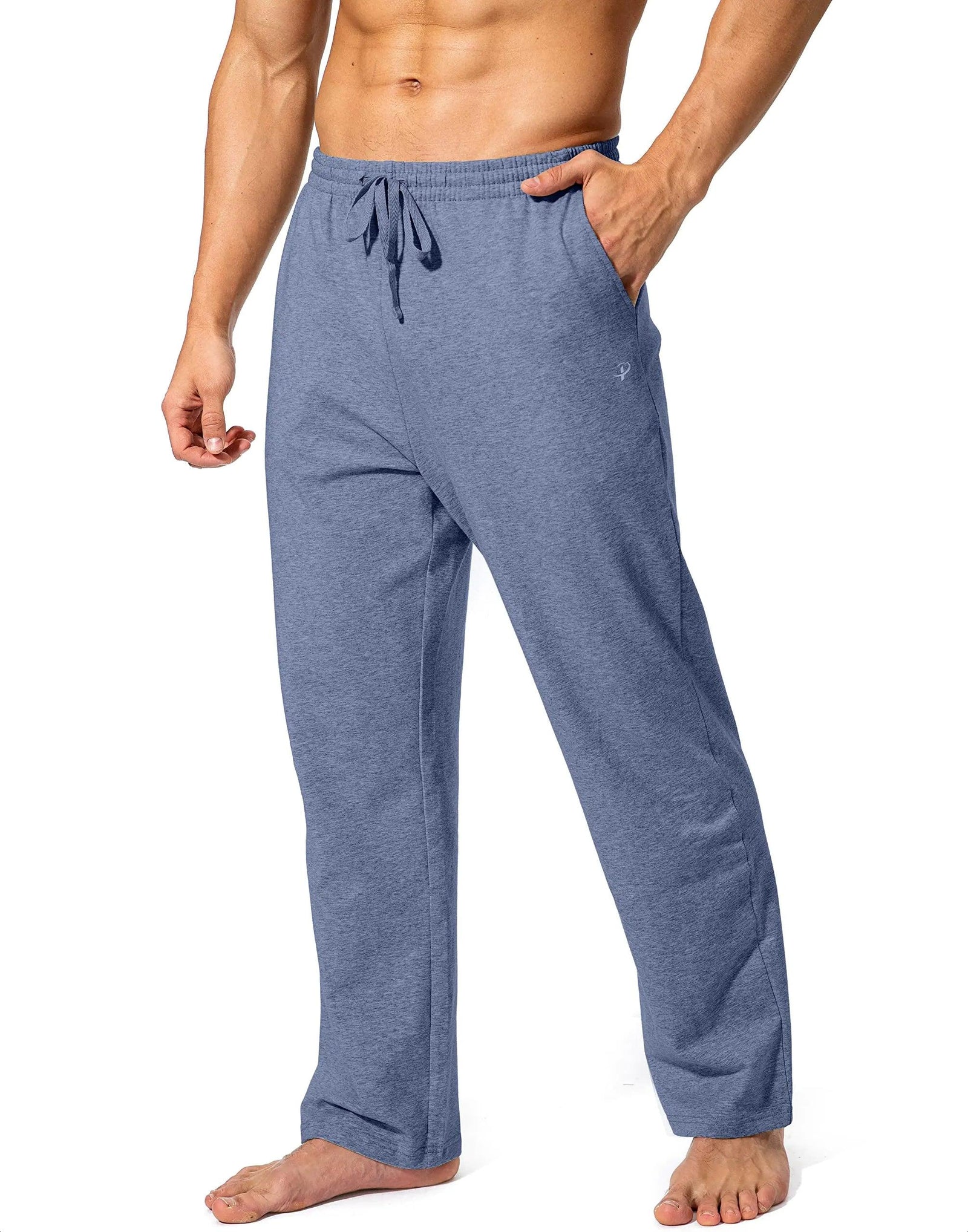 Pudolla Men's Cotton Yoga Sweatpants Athletic Lounge Pants Open Bottom Casual Jersey Pants for Men with Pockets XX-Large Navy Heather - Evallys.com # #