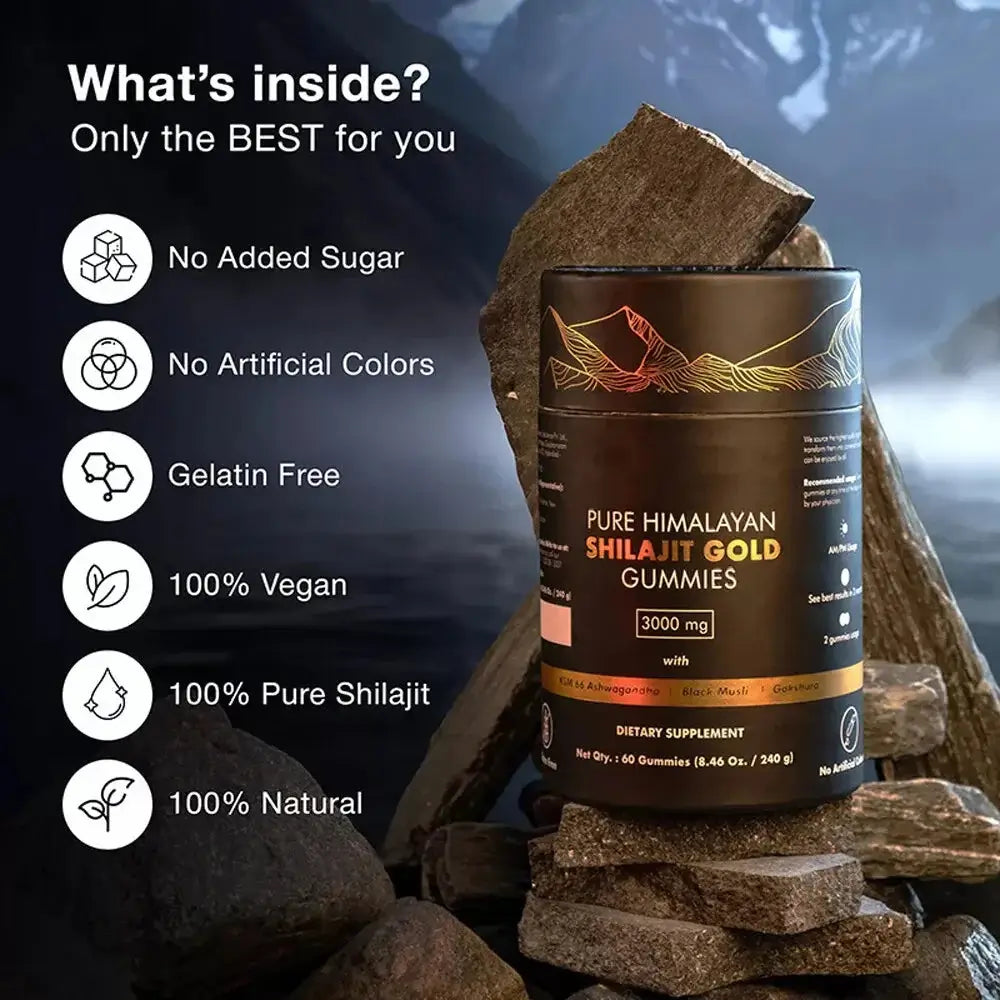Himalayan Shilajit Gummies 3000mg with Ashwagandha & Gokshura - Evallys.com