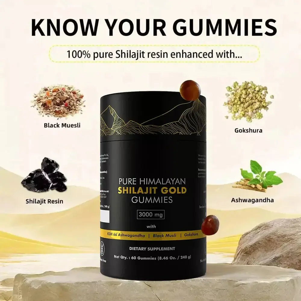 Himalayan Shilajit Gummies 3000mg with Ashwagandha & Gokshura - Evallys.com