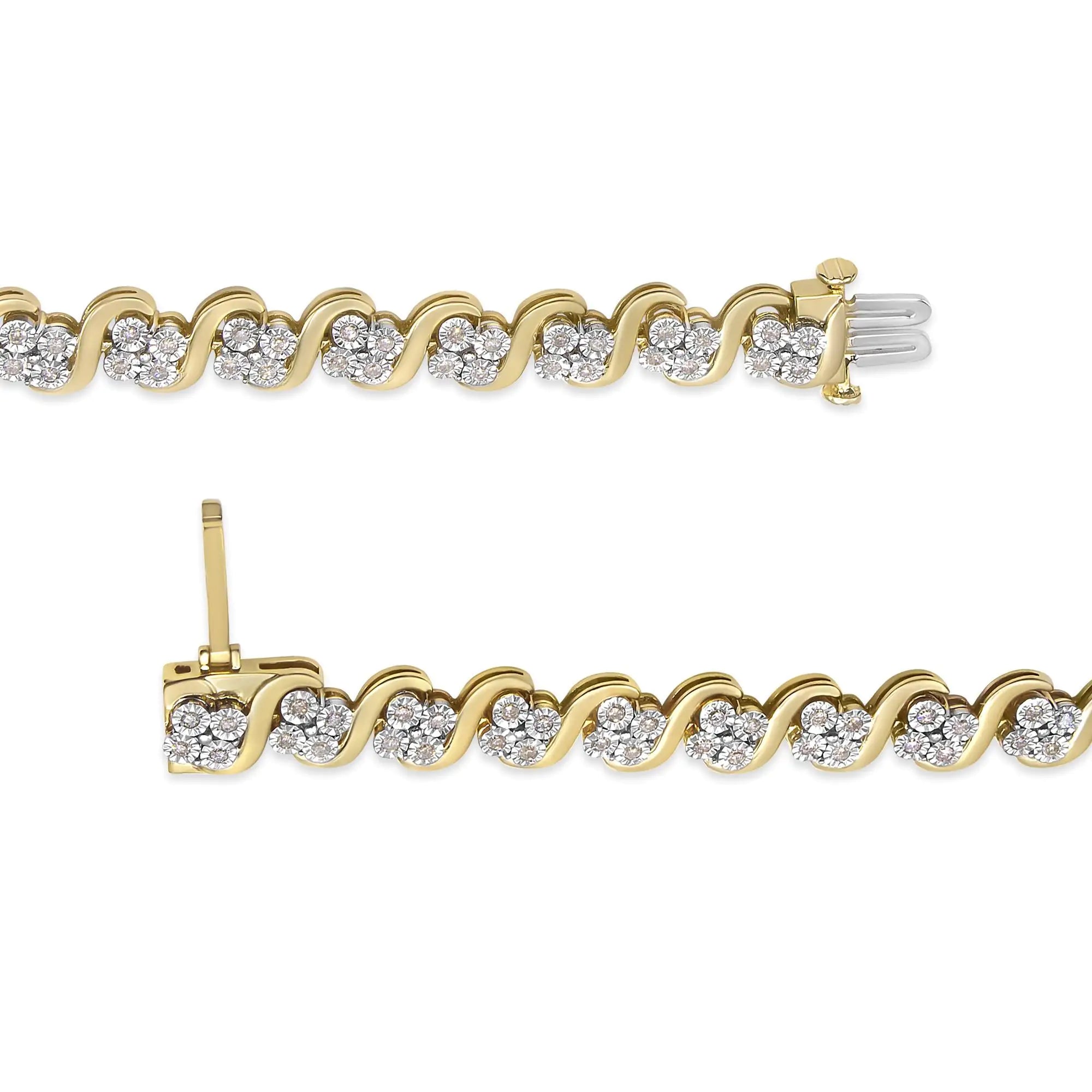 10K Yellow Gold Plated .925 Sterling Silver 1.0 Cttw Diamond "S" Link 7.25" Bracelet (J-K Color, I1-I2 Clarity) - Evallys.com # #