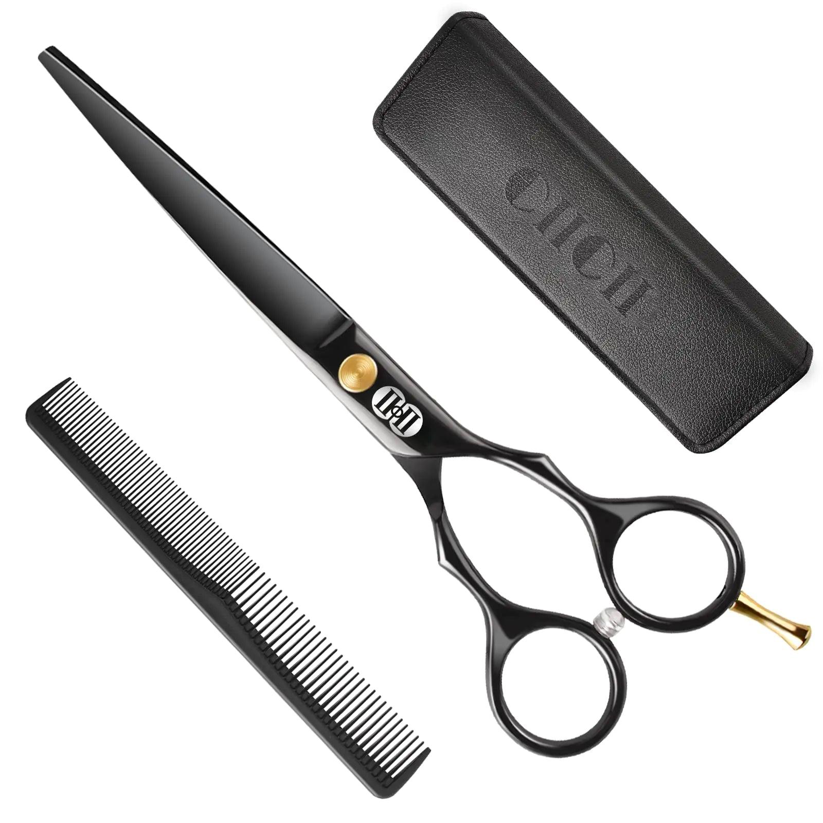 CIICII Hair Cutting Scissors, 6.5 Inch Professional Hair Scissors Set (Hair Cutting Shears Beard Trimming Grooming Haircut Kit) Right Left Handed Barber Scissors for Home Salon DIY Hairdressing Black Hair Cutting Scissors - Evallys.com # #