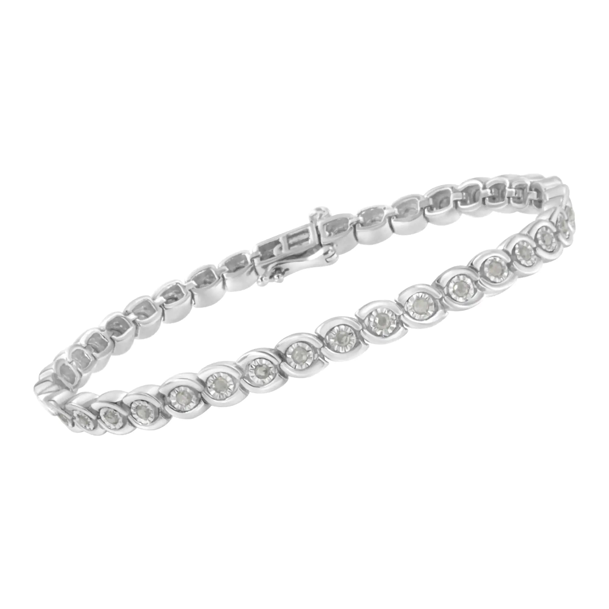 .925 Sterling Silver 1.0 cttw Miracle Set Diamond Spiraling Bezel Link Bracelet(I-J Color, I3 Clarity) -7.25" - Evallys.com # #