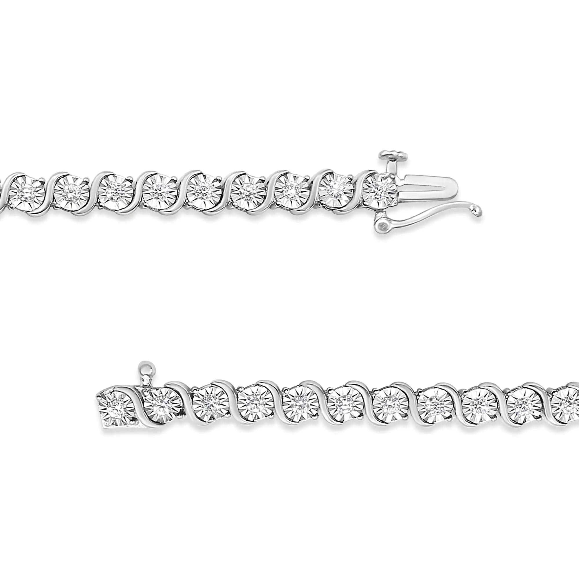 .925 Sterling Silver 1/4 Cttw Diamond Round Miracle Plate and "S" Link Tennis Bracelet (I-J Color, I2- I3 Clarity) - 7" - Evallys.com # #