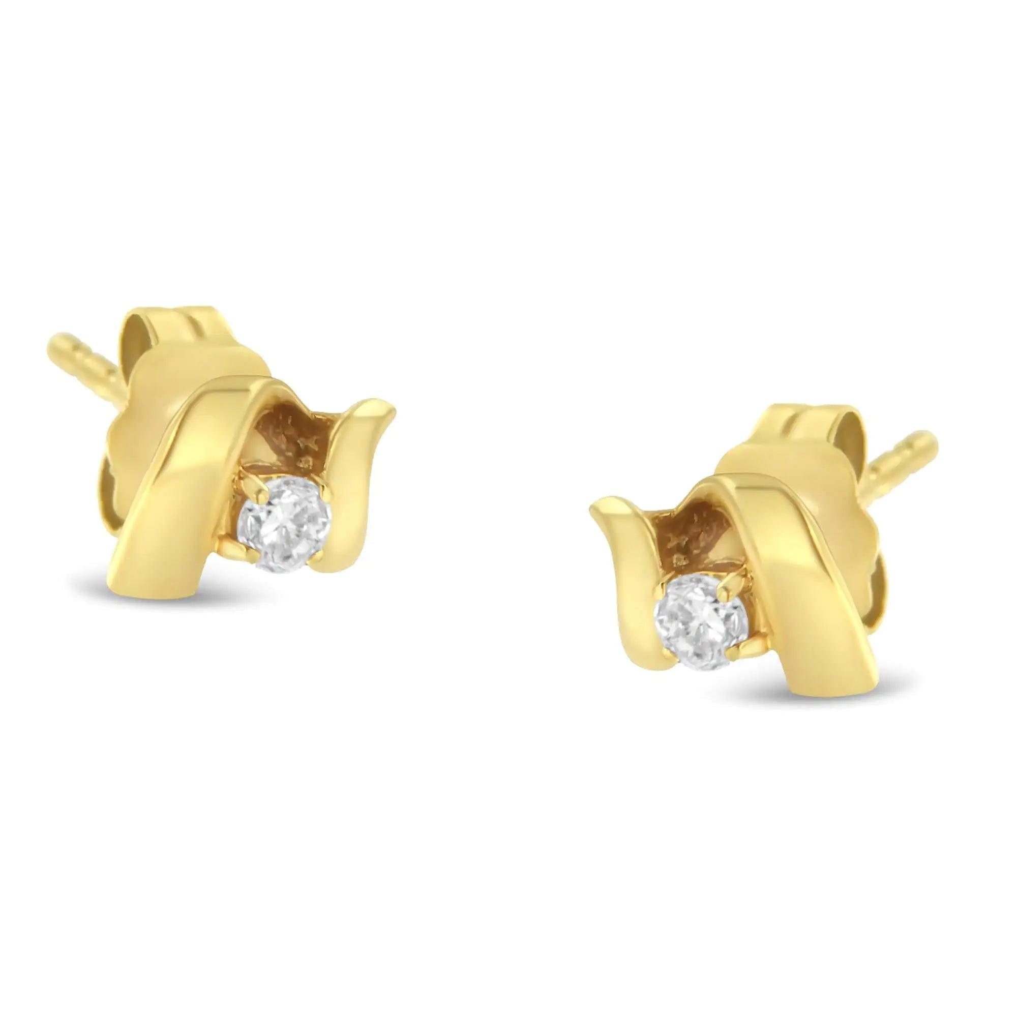 10K Gold 1/10 Cttw Round Brilliant-Cut Diamond Espira Swirls Solitaire Push Back Stud Earrings (I-J Color, I1-I2 Clarity) - Evallys.com # #