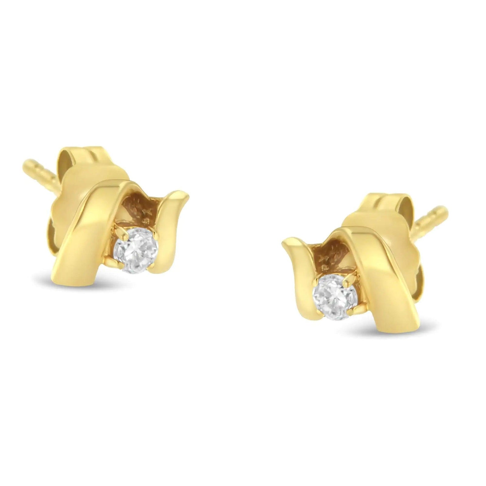 10K Gold 1/10 Cttw Round Brilliant-Cut Diamond Espira Swirls Solitaire Push Back Stud Earrings (I-J Color, I1-I2 Clarity) - Evallys.com # #