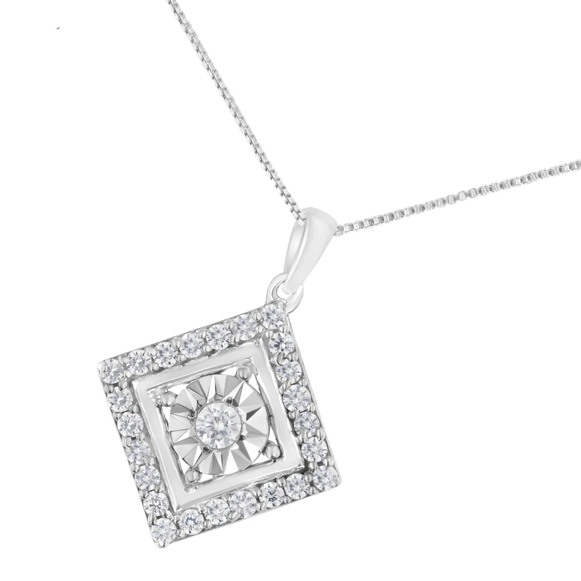 10KT White Gold 1/2 cttw Diamond Square Pendant Necklace (I-J Color, I2-I3 Clarity) - Evallys.com # #