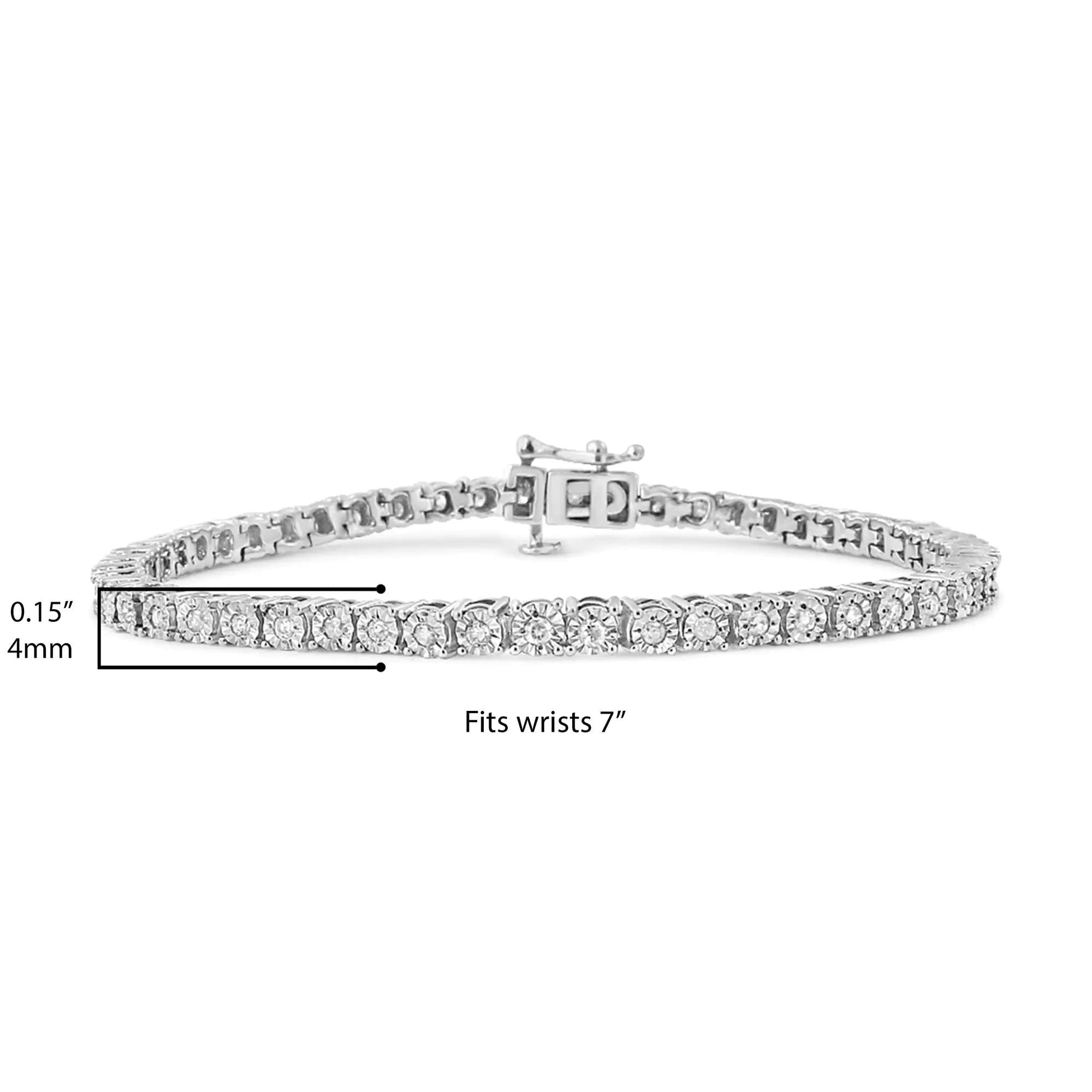 .925 Sterling Silver 1.0 Cttw Miracle-Set Diamond Round Faceted Bezel Tennis Bracelet (I-J Color, I3 Clarity) - Evallys.com