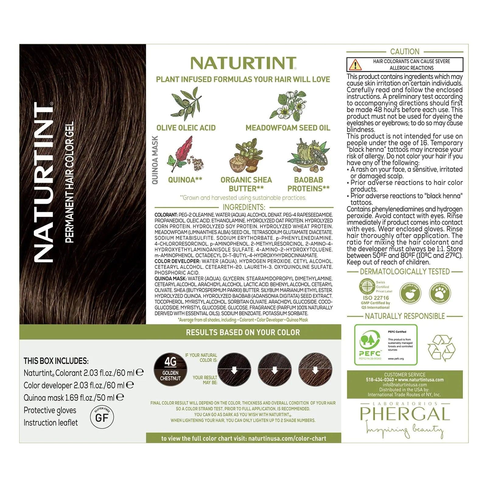 Naturtint Permanent Hair Color 4G Golden Chestnut (Pack of 1), Ammonia Free, Vegan, Cruelty Free, up to 100% Gray Coverage, Long Lasting Results - Evallys.com # #