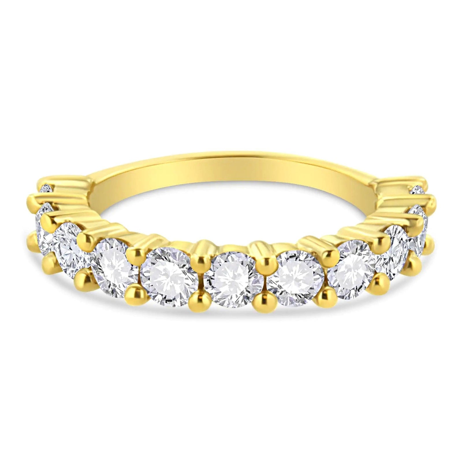 14K Yellow Gold Plated .925 Sterling Silver 2.00 Cttw Shared Prong Set Round-Diamond 11 Stone Band Ring (J-K Color, I1-I2 Clarity) - Evallys.com # #