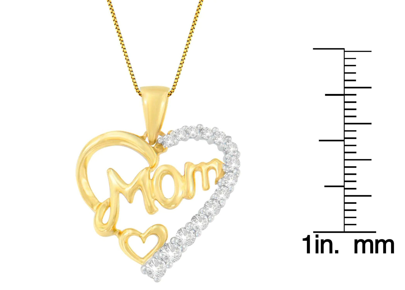 10K Yellow Gold Round Cut Diamond Mom Heart Pendant Necklace (0.25 cttw, H-I Color, I1-I2 Clarity) - Evallys.com # #