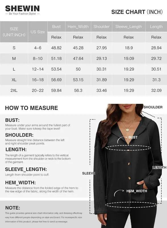 SHEWIN Oversized Sweatshirts for Women Loose Fit Casual Long Sleeve Button Hooded Sweatshirt Hoodie with Pocket Large Black - Evallys.com # #