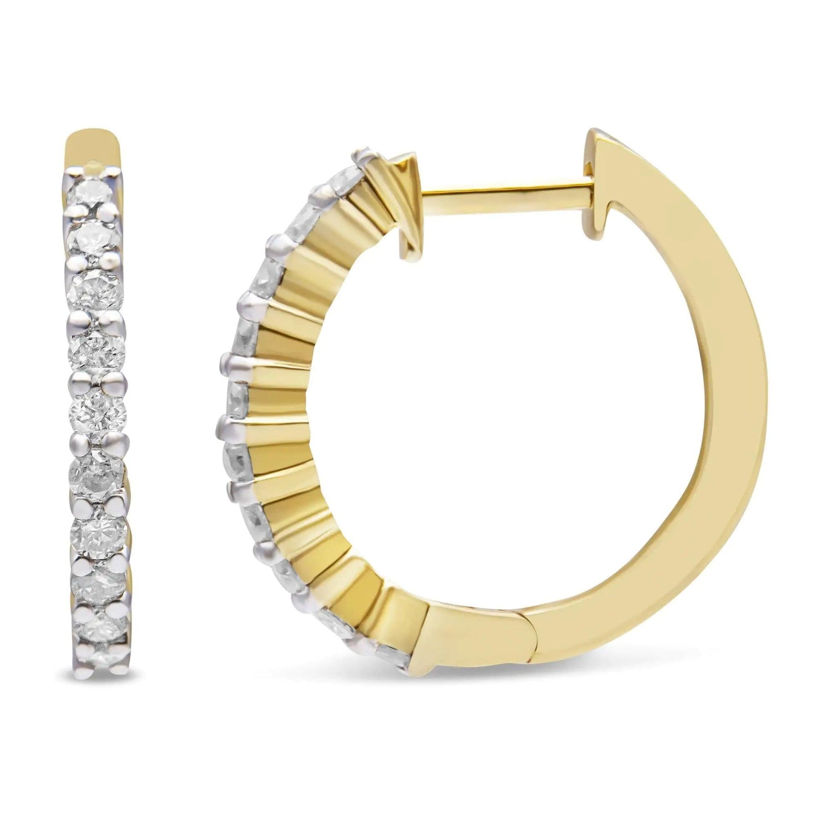 10K Yellow Gold 1/2 Cttw Prong Set Round-Cut Diamond Hoop Earrings (I-J Color, I1-I2 Clarity) - Evallys.com # #