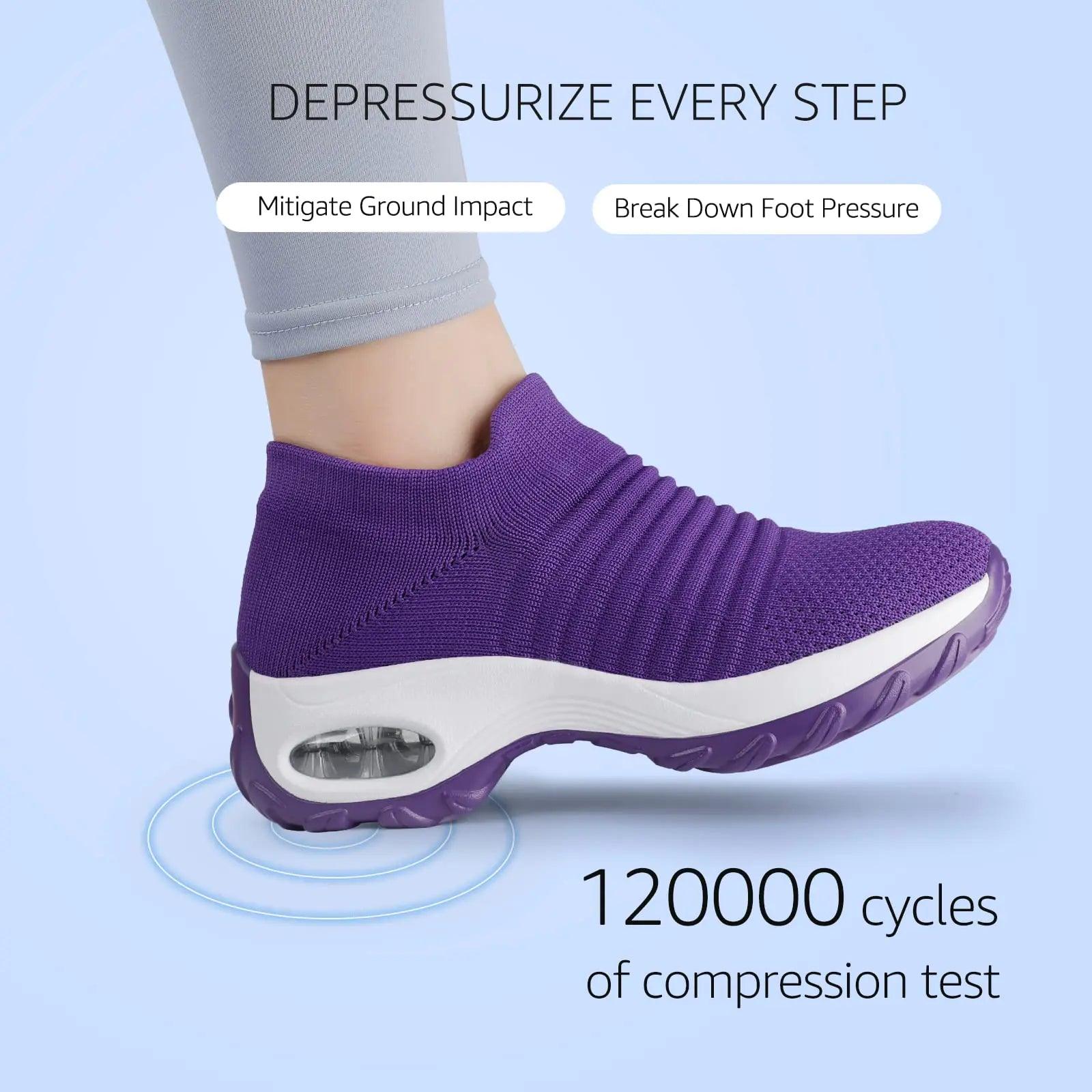 HKR Women's Walking Shoes Arch Support Non Slip Work Shoes Breathable Knit Upper Lightweight for Plantar Fasciitis 6.5 Purple - Evallys.com # #