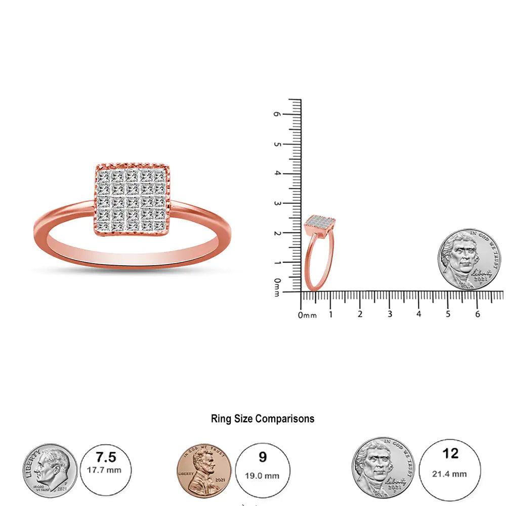 10K Rose Gold 1/3 Cttw Invisible Set Princess Cut Diamond Composite Square Shape Ring for Women (H-I color, I1-I2 clarity) - Evallys.com # #