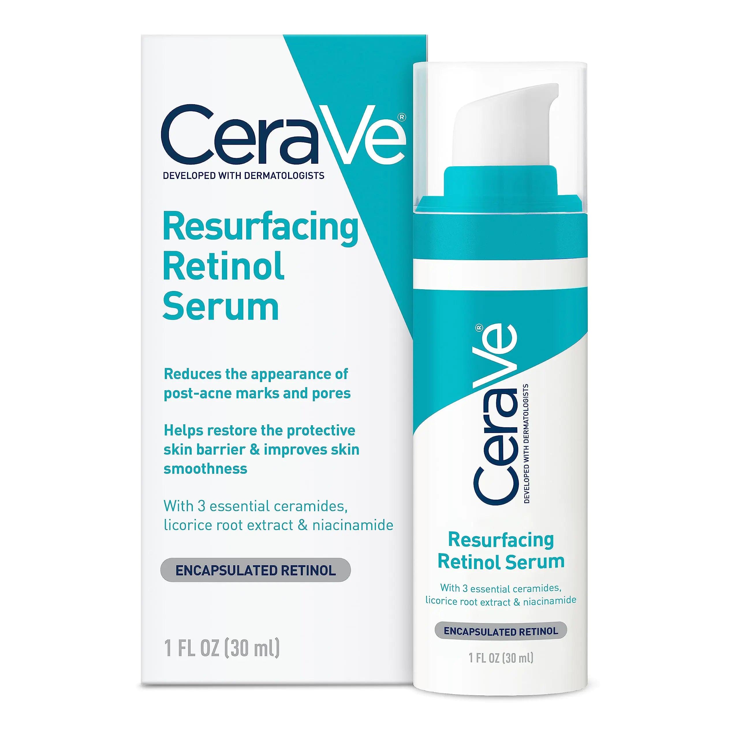 CeraVe Retinol Serum for Post-Acne Marks and Skin Texture | Pore Refining, Resurfacing, Brightening Facial Serum with Retinol and Niacinamide | Fragrance Free, Paraben Free & Non-Comedogenic| 1 Oz 1 Fl Oz (Pack of 1) - Evallys.com # #