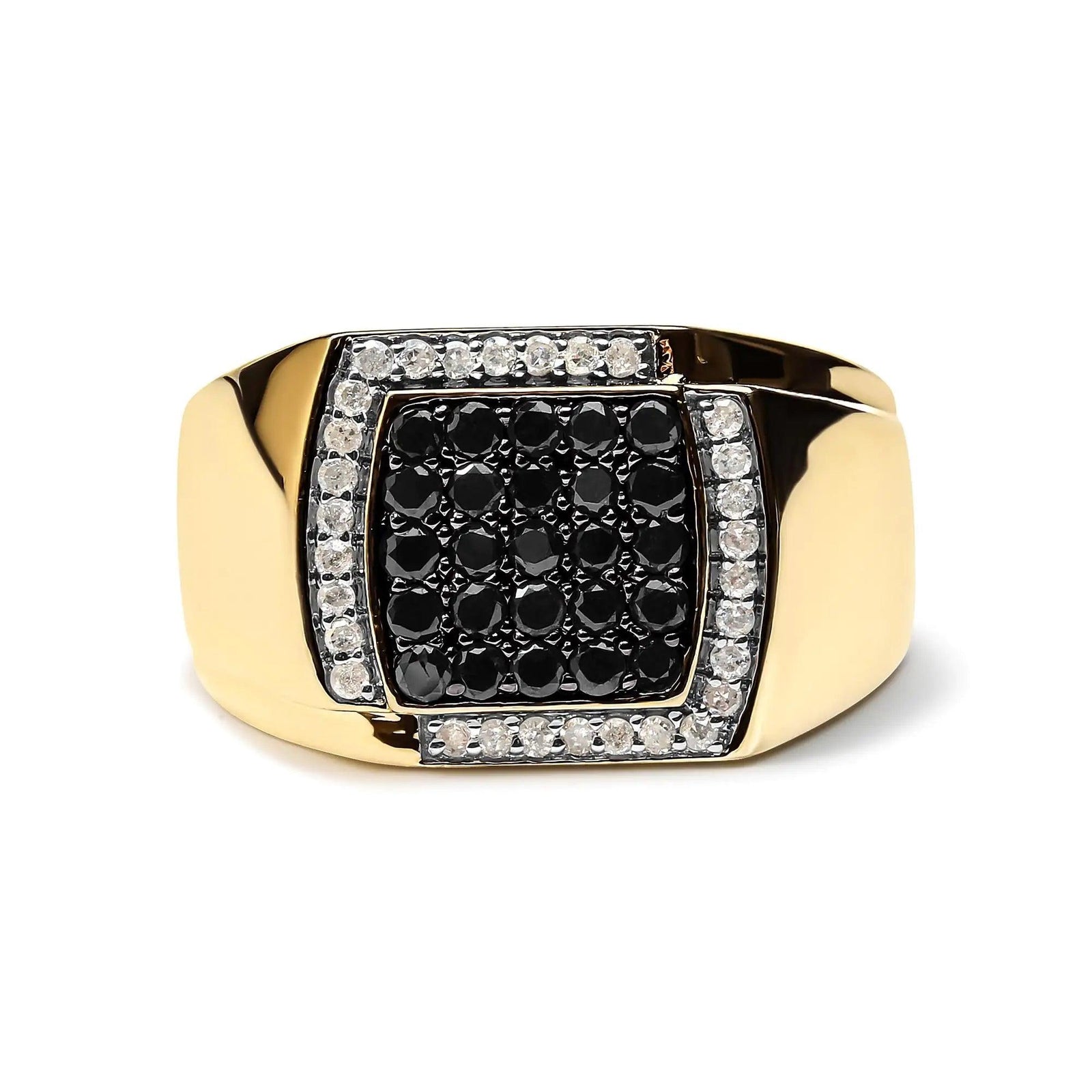 Men's 14K Yellow Gold Plated .925 Sterling Silver 1.00 Cttw White and Black Treated Diamond  Ring (Black / I-J Color, I2-I3 Clarity) - Evallys.com # #