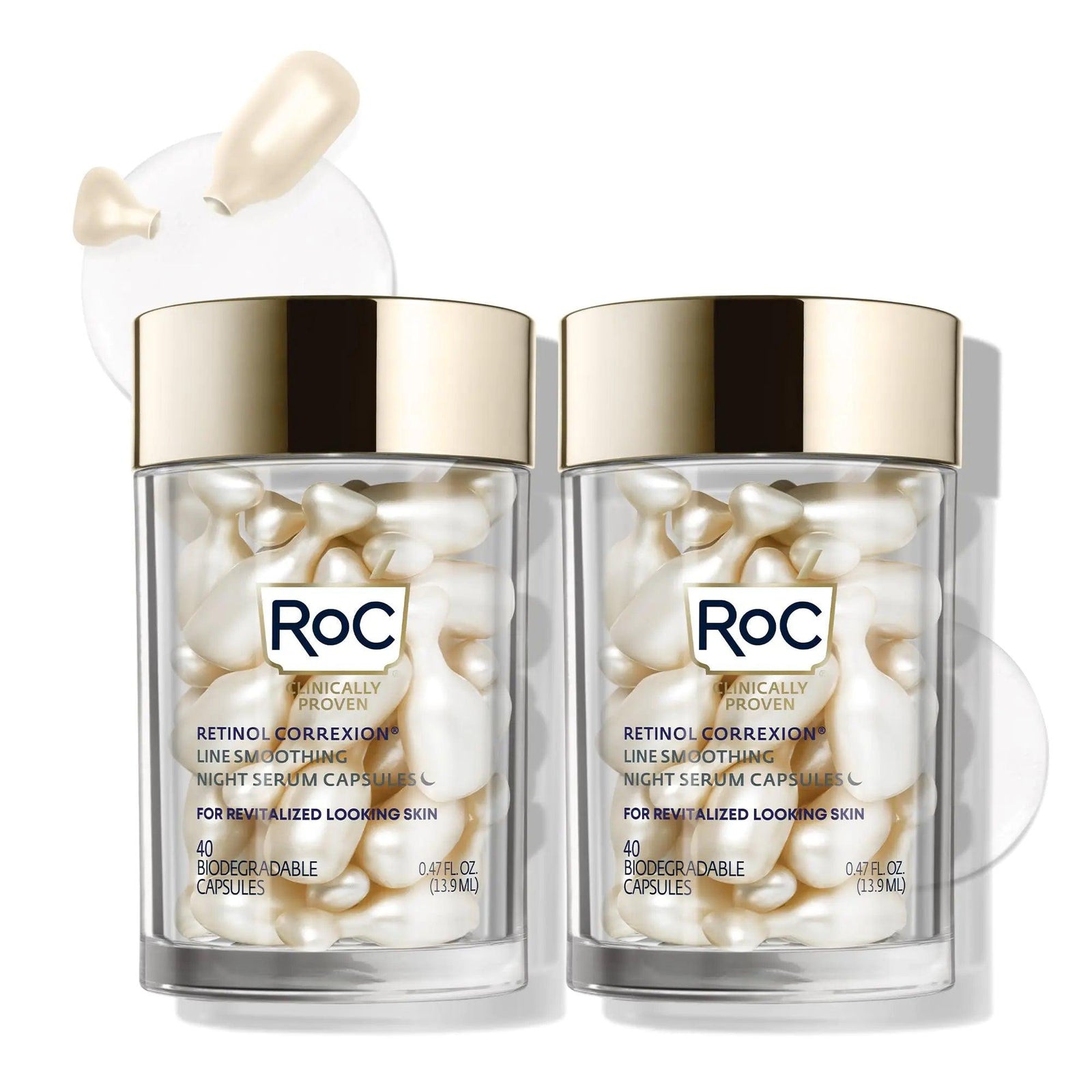 RoC Retinol Correxion Anti-Aging Wrinkle Night Serum, Daily Line Smoothing Skin Care Treatment for Fine Lines, Post-Acne Scars, 80 Capsules (Limited Edition Value Set) 2 Count - Evallys.com # #