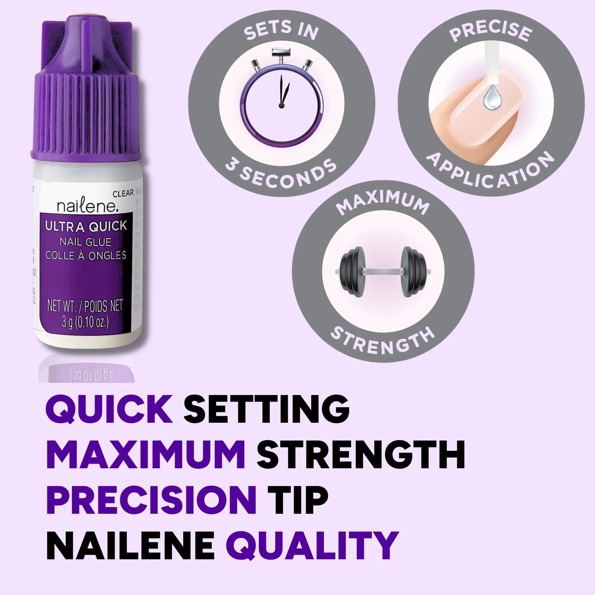 Nailene Ultra Quick Nail Glue - Durable, Easy to Apply False Nail Glue – Repairs Natural Nails – Quick-Drying Nail Adhesive Lasts Up to 7 Days - 3 g/0.10 oz - 6 Pack - Evallys.com # #