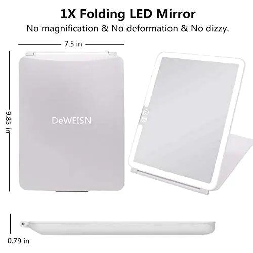 deweisn Folding Lighted Makeup Mirror with 72 LEDs 3 Colors Light Modes USB Rechargable 1800mA Batteries Portable Ultra Thin Compact Vanity Mirror Dimmable Travel Mirror White - Evallys.com # #