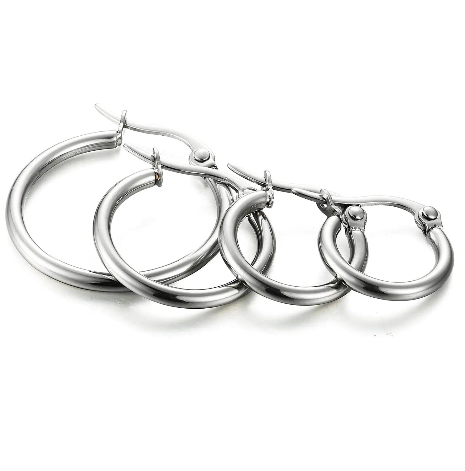 ORAZIO 4 Pairs Stainless Steel Hoop Earrings Set Cute Huggie Earrings for Women,10MM-20MM A: Silver-tone,4 pairs - Evallys.com # #