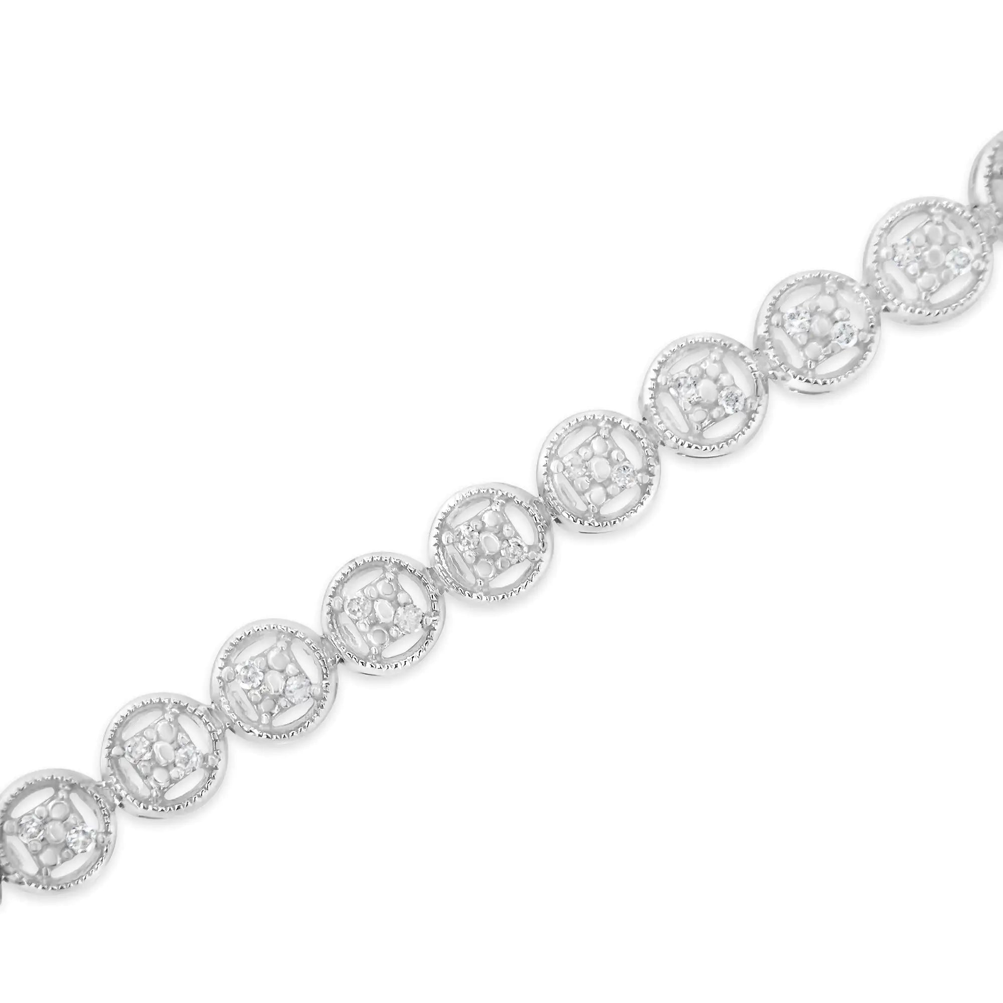 .925 Sterling Silver 1/4 Cttw Diamond 7" Open Circle Wheel Link Tennis Bracelet (I-J Color, I2-I3 Clarity) - Evallys.com # #