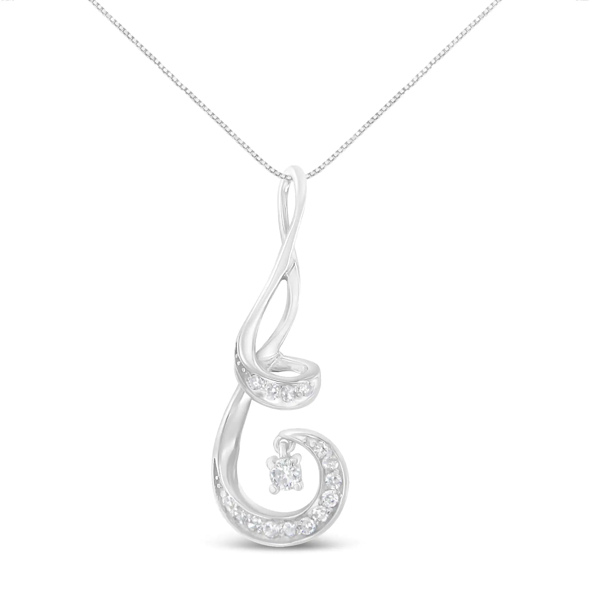 Espira 10K White Gold 1/5 Cttw Brilliant-Cut Diamond Sparkling Spiral 18" Pendant Necklace (J-K color, I2-I3 Clarity) - Evallys.com # #