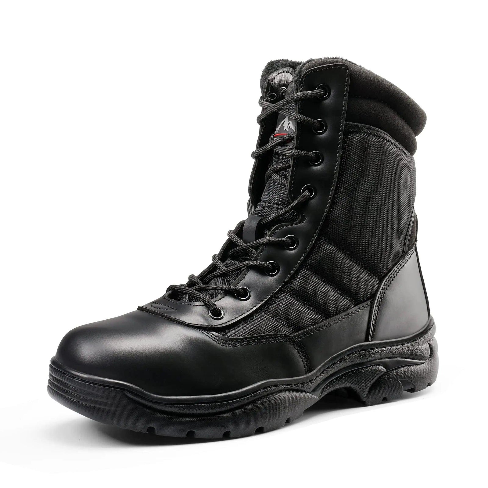 NORTIV 8 Men's Military Tactical Work Boots Side Zipper Leather Motorcycle Combat Boots (6-8 Inches) 9.5 Black-fur Lining - Evallys.com # #