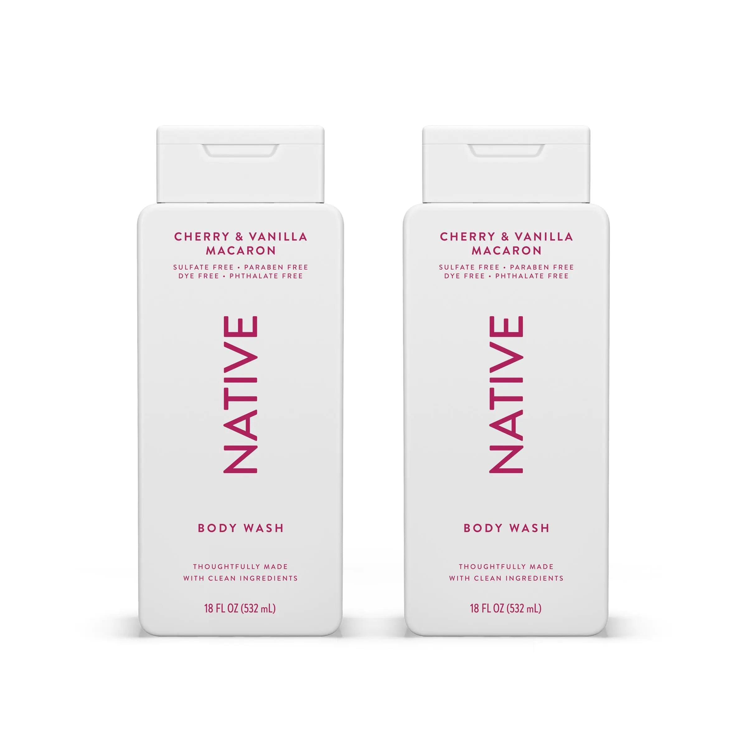 Native Body Wash Contains Naturally Derived Ingredients | For Women & Men, Sulfate, Paraben, & Dye Free Leaving Skin Soft and Hydrating |Cherry & Vanilla Macaroon 18 oz - 2 Pk Cherry & Vanilla Macaroon - Evallys.com # #