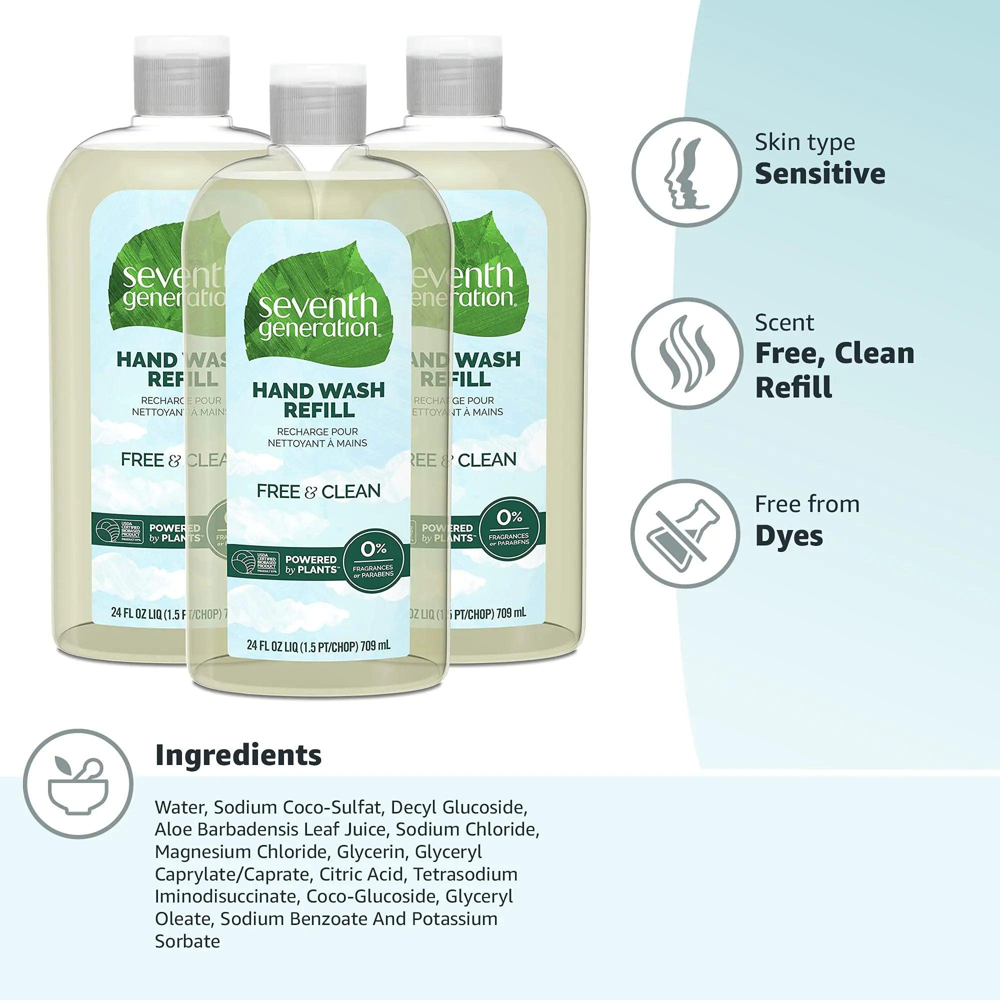 Seventh Generation Hand Soap Refill, Free & Clear Unscented, 24 oz, 3 pack (Packaging May Vary) - Evallys.com # #