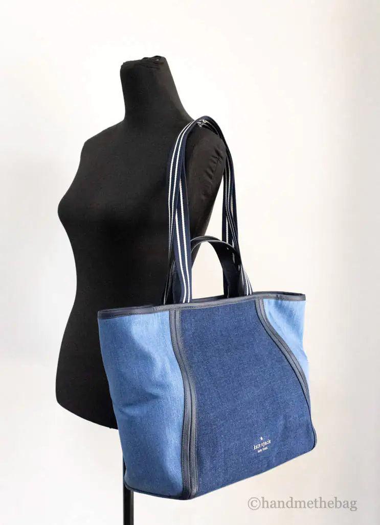 Kate Spade Rosie Large Blue Colorblock Denim Slouchy Tote - Evallys.com # #