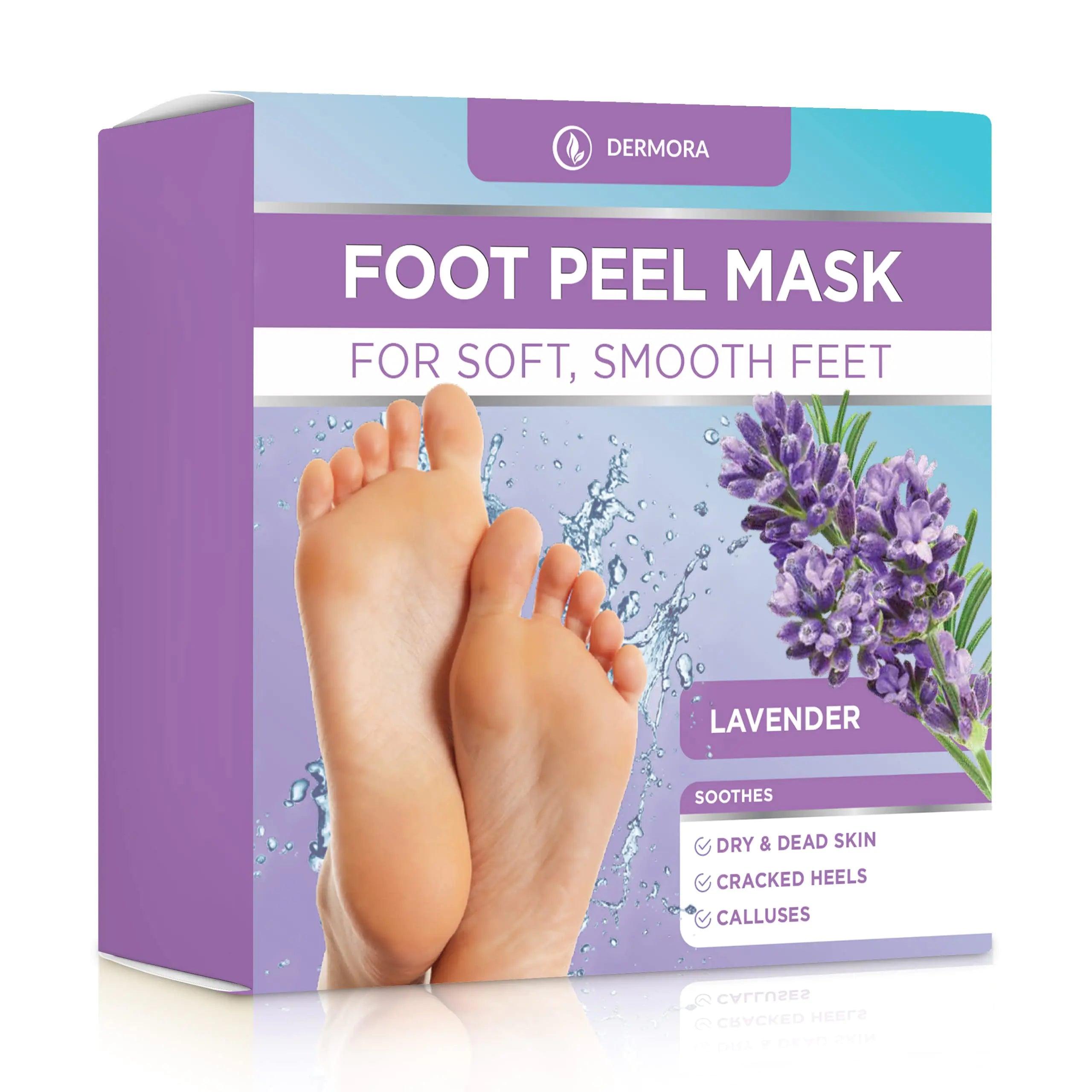 DERMORA Foot Peel Mask - 2 Pack of Regular Size Exfoliating Foot Masks for Dry, Cracked Feet, Callus, Dead Skin Remover - Feet Peeling Mask for baby soft feet, French Lavender Scent - Evallys.com # #