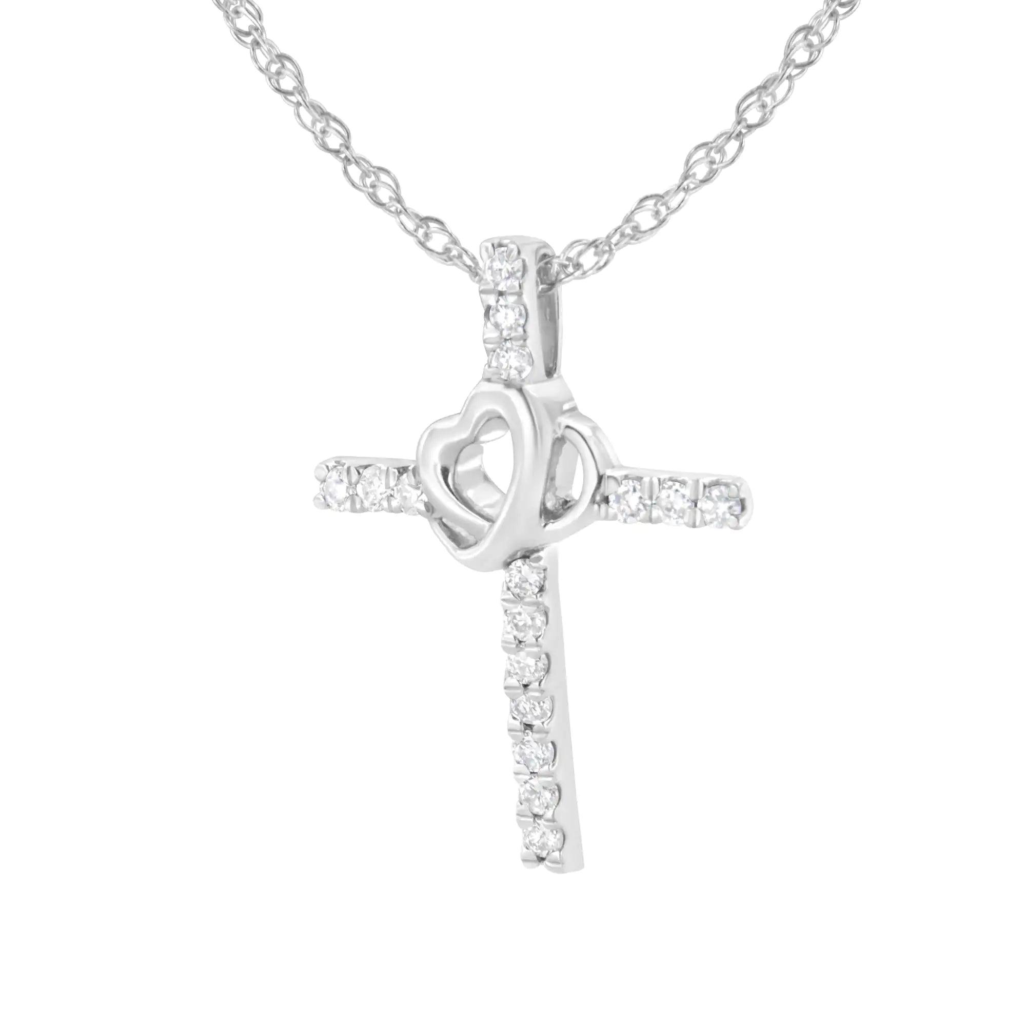 .925 Sterling Silver 1/4 cttw Lab Grown Diamond Cross Pendant Necklace (F-G Color, VS2-SI1 Clarity) - Evallys.com # #