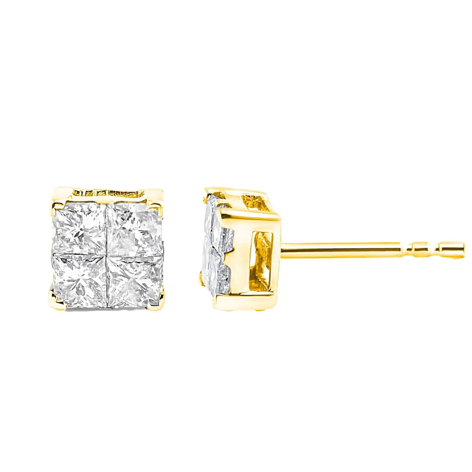 10K Yellow Gold Plated .925 Sterling Silver 1.0 Cttw Princess-Cut Diamond Composite Multi Stone Stud Earrings (J-K Color, SI2-I1 Clarity) - Evallys.com # #