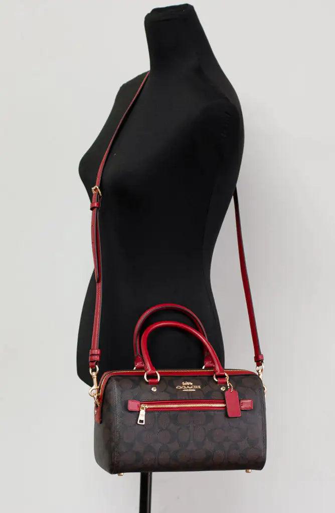 Coach (83607) Rowan Brown 1941 Red Signature Medium Satchel Crossbody Handbag - Evallys.com # #