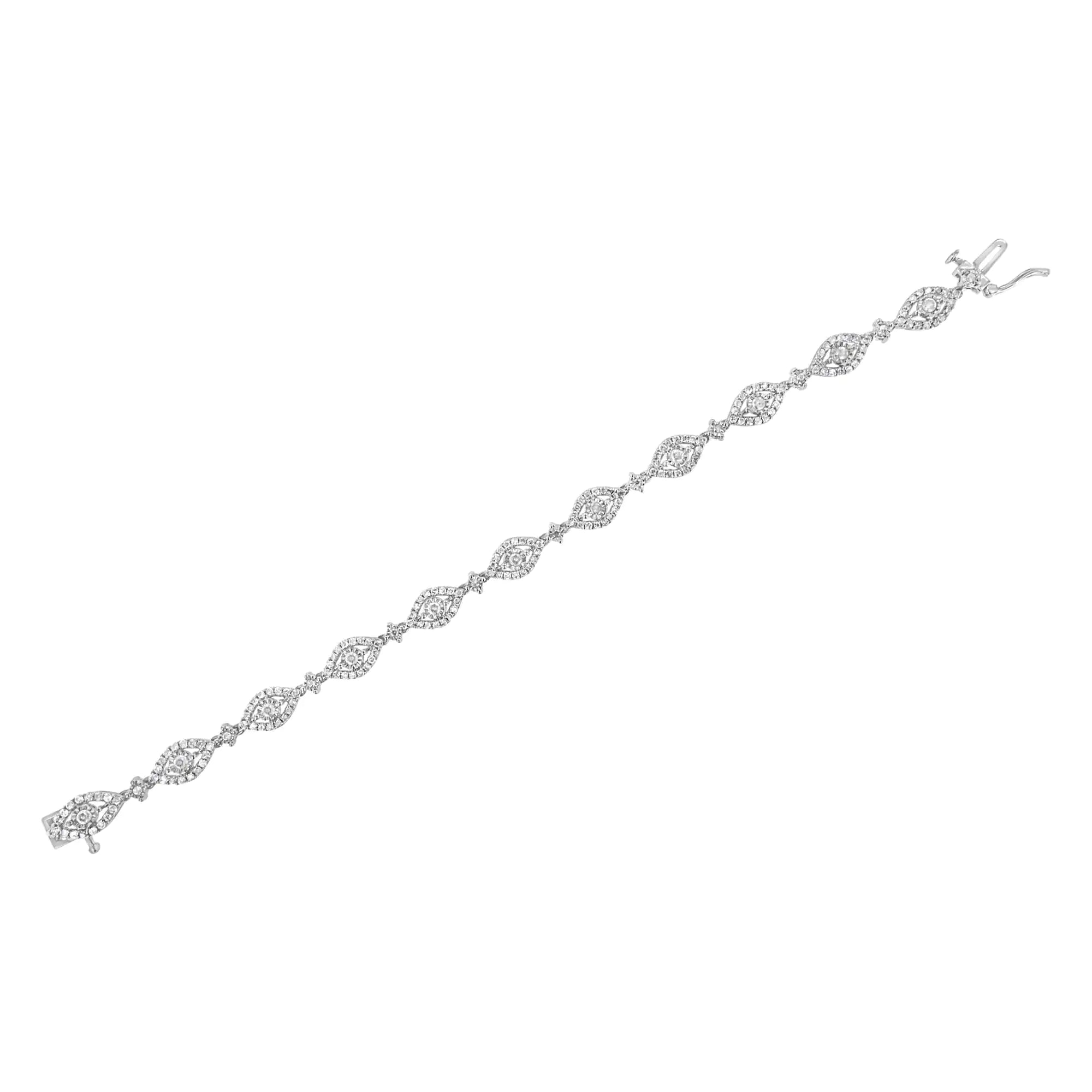 .925 Sterling Silver 2 1/2 Cttw Diamond Pear Shaped and Bezel Link Bracelet (I-J Color, I2-I3 Clarity) - 7.5 " - Evallys.com # #