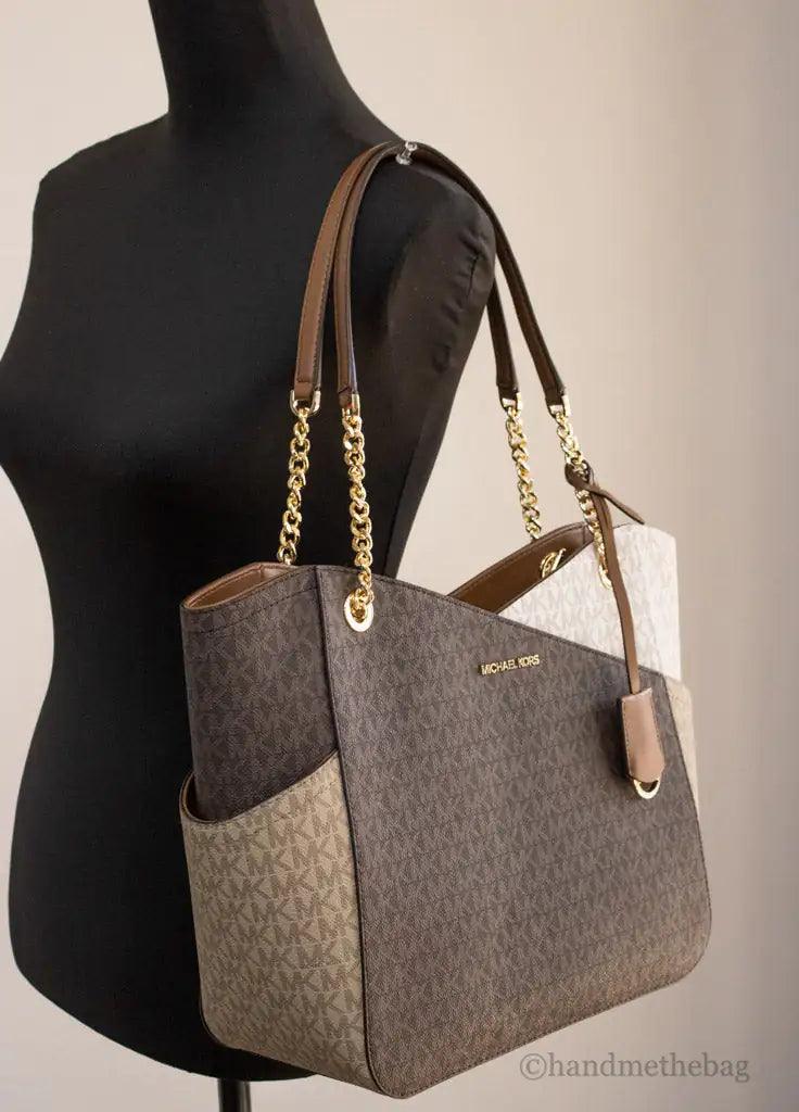 Michael Kors Jet Set Luggage Multi Signature X Cross Chain Shoulder Tote Handbag - Evallys.com # #